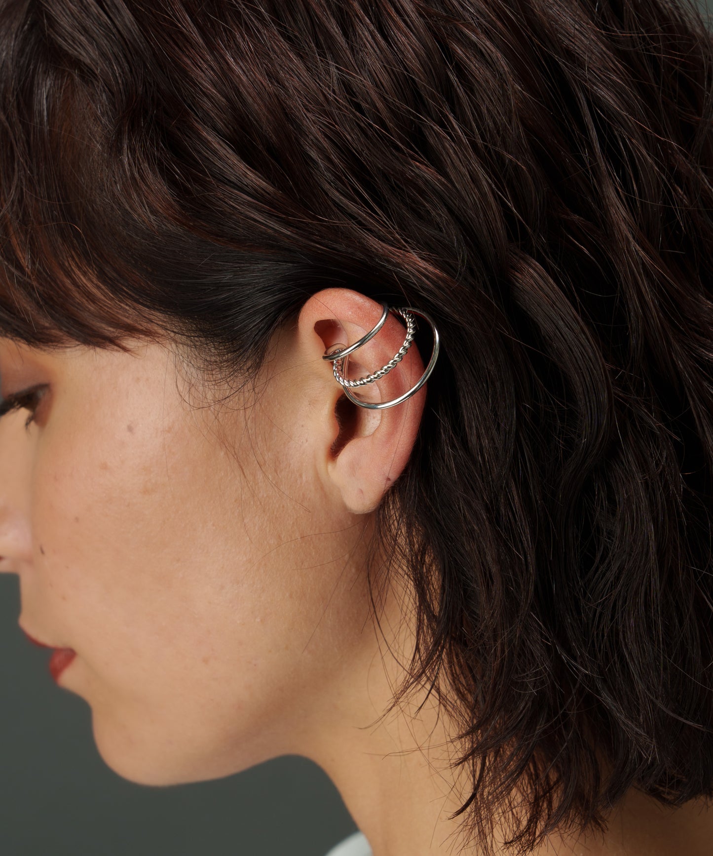 センターツイスト3連イヤーカフ（左用）【Silver】