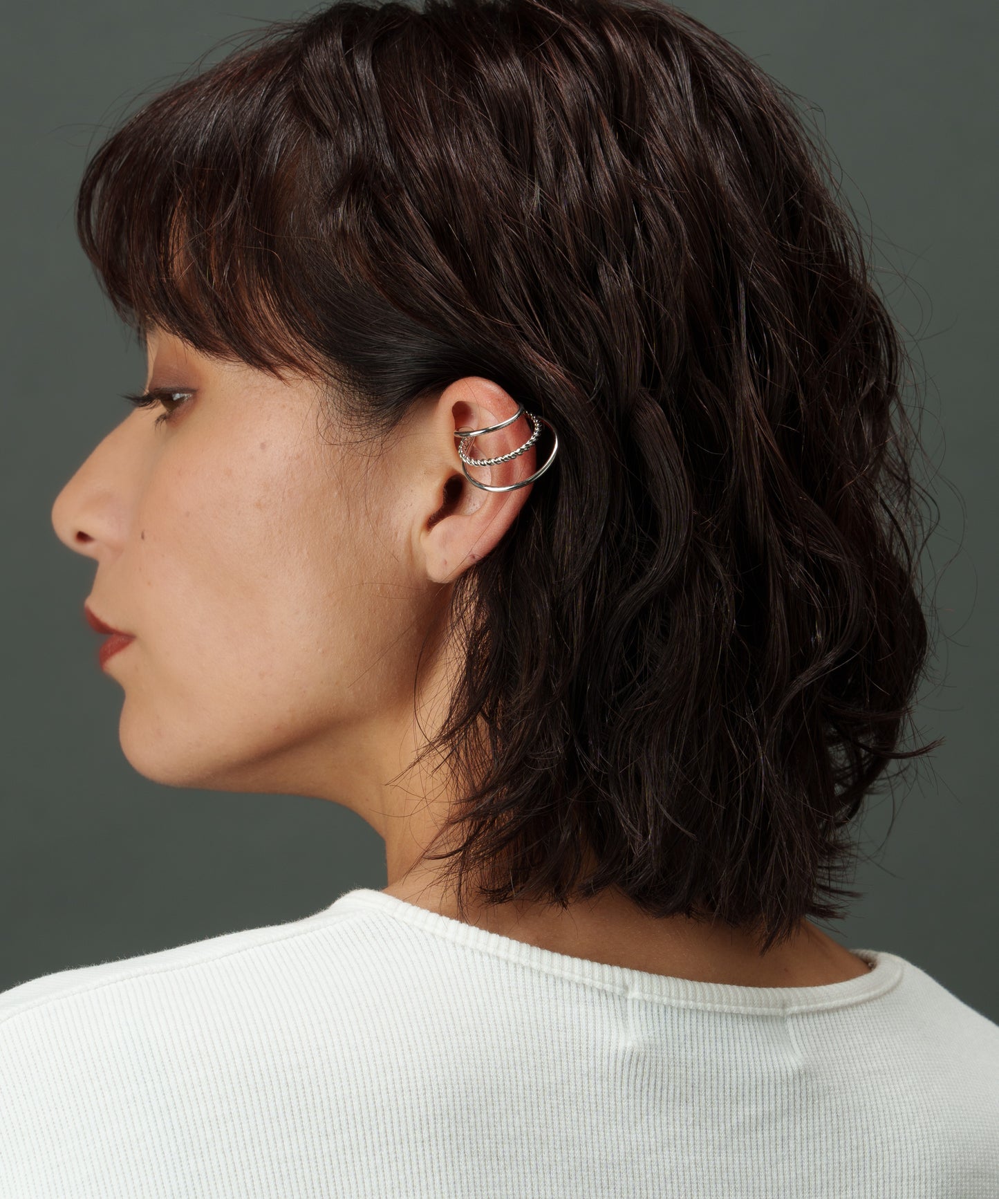 センターツイスト3連イヤーカフ（左用）【Silver】