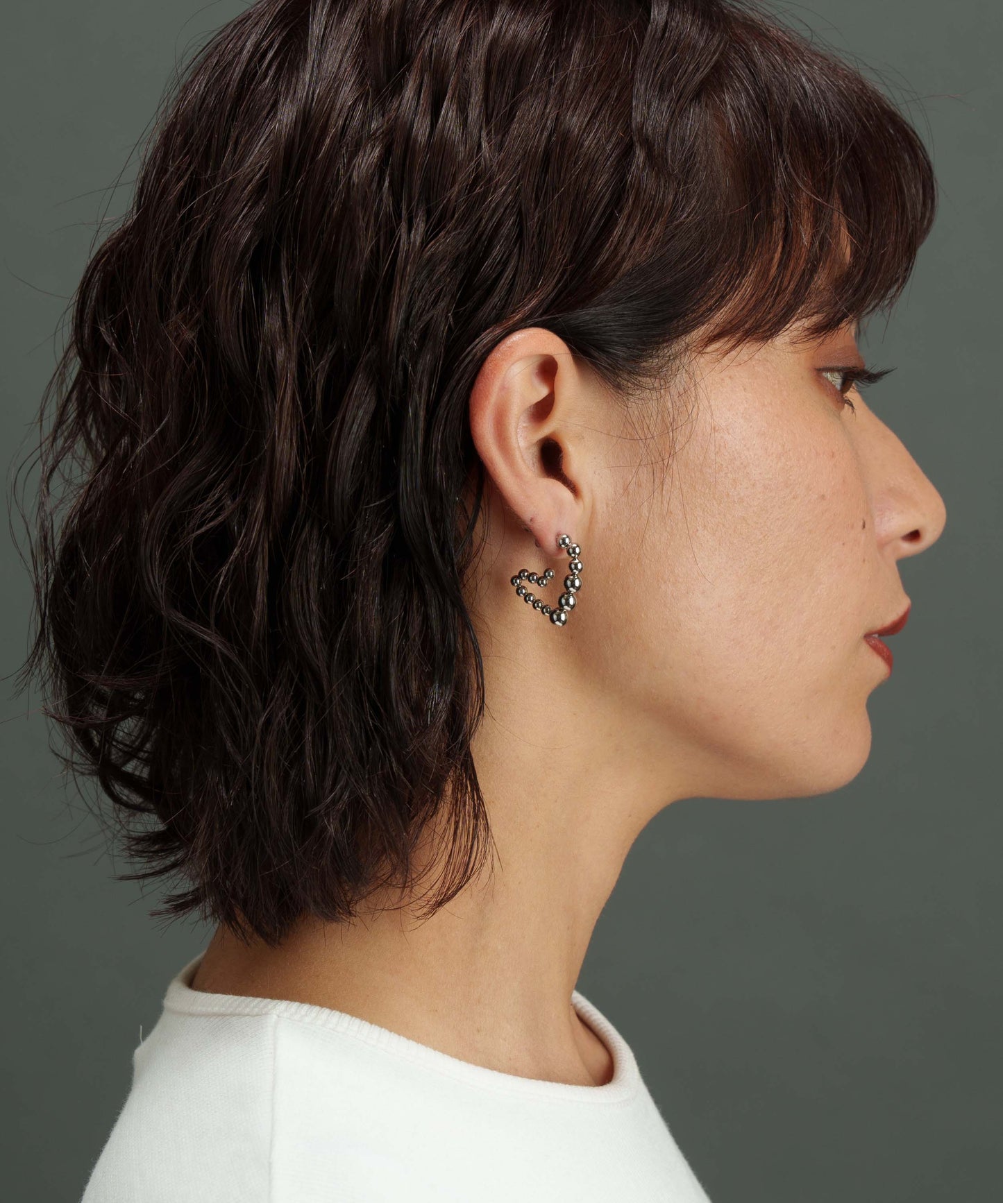 ボールチェーンハートピアス【Silver】