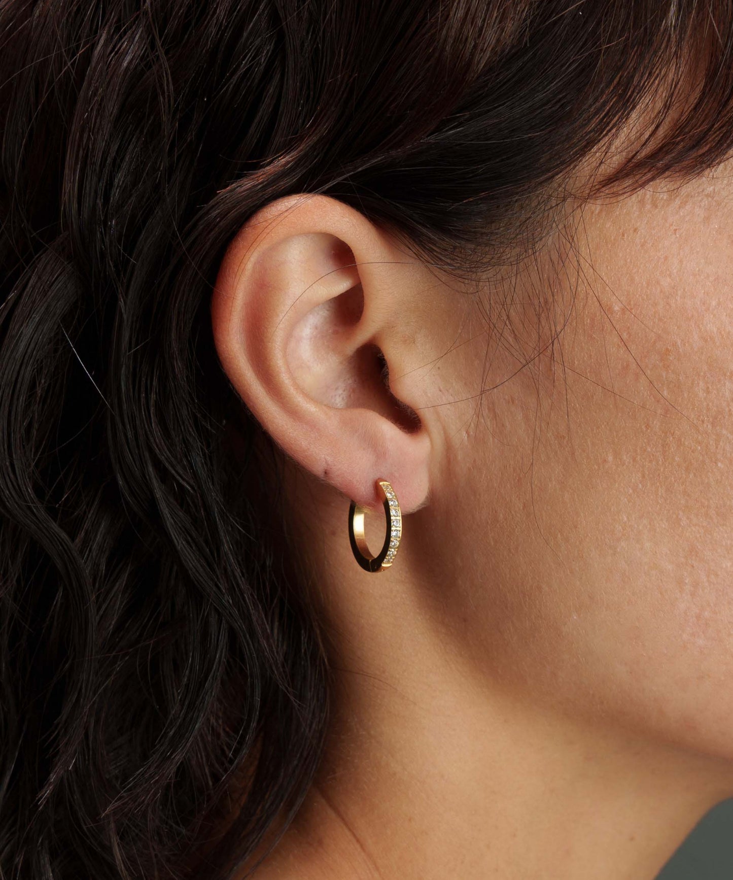 12mmストーンフープピアス【Gold】