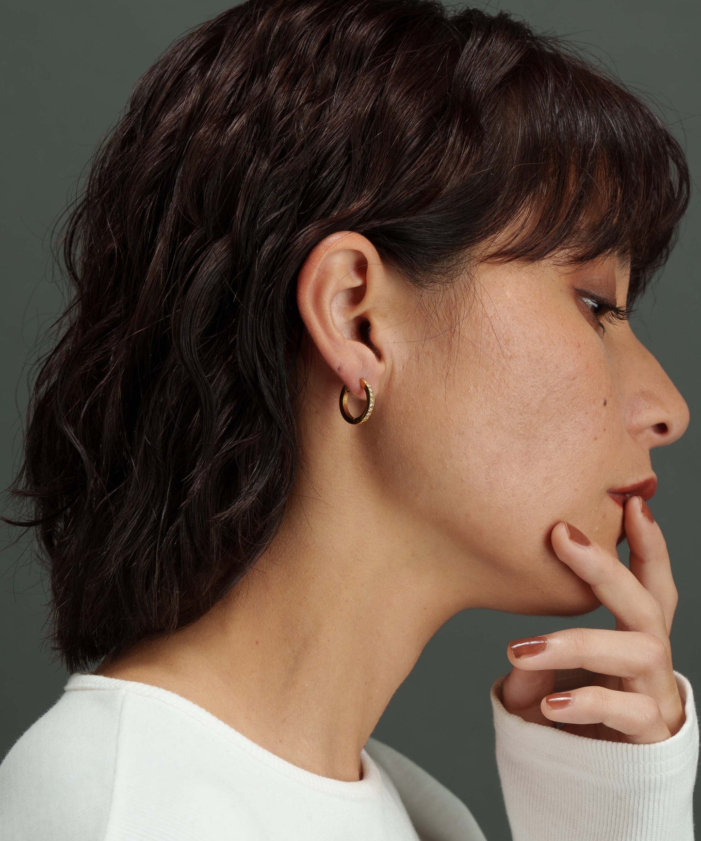 12mmストーンフープピアス【Gold】