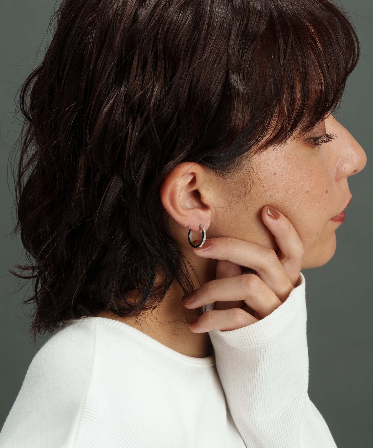 12mmストーンフープピアス【Silver】