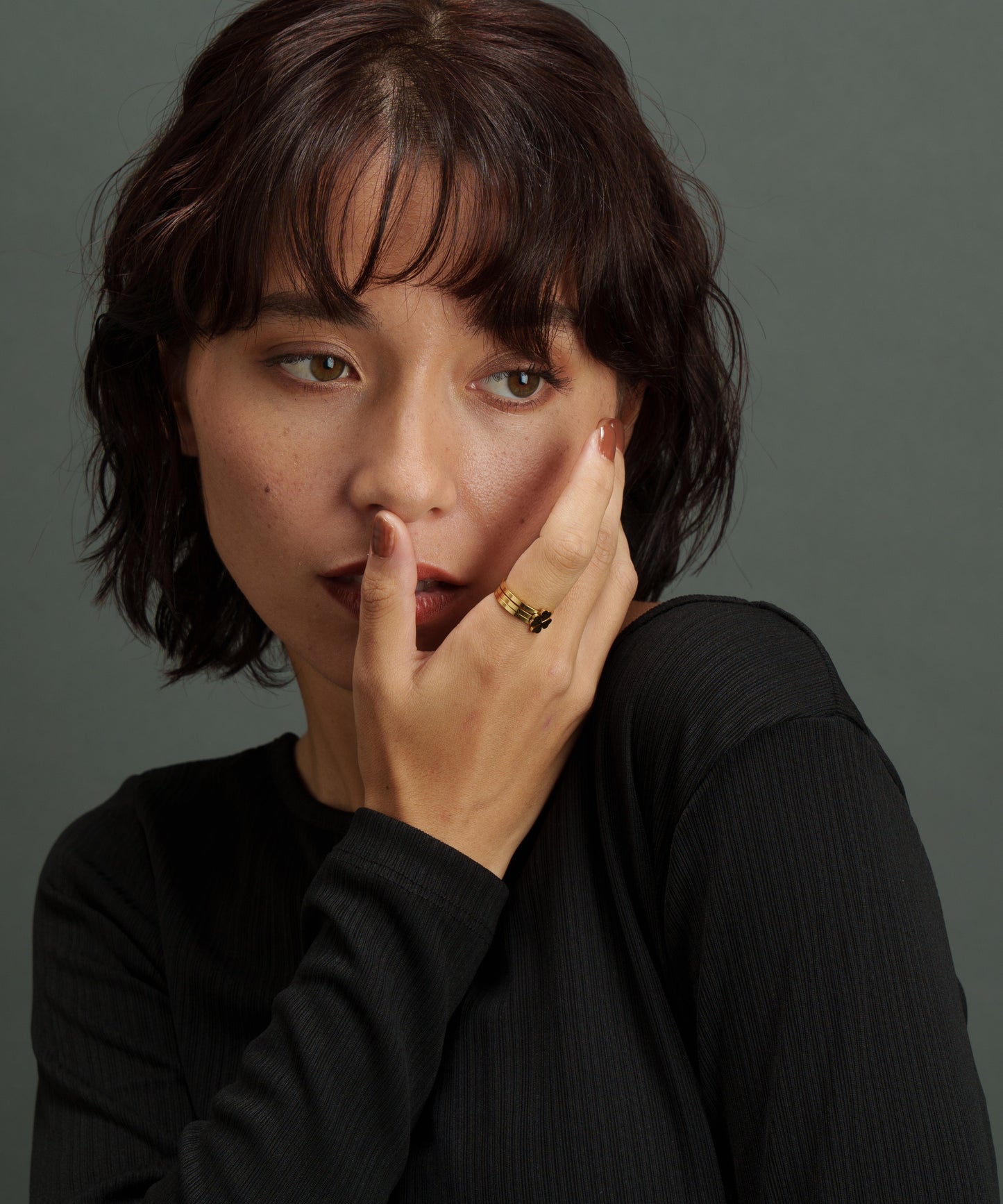 スモール３連クローバーリング【Gold】