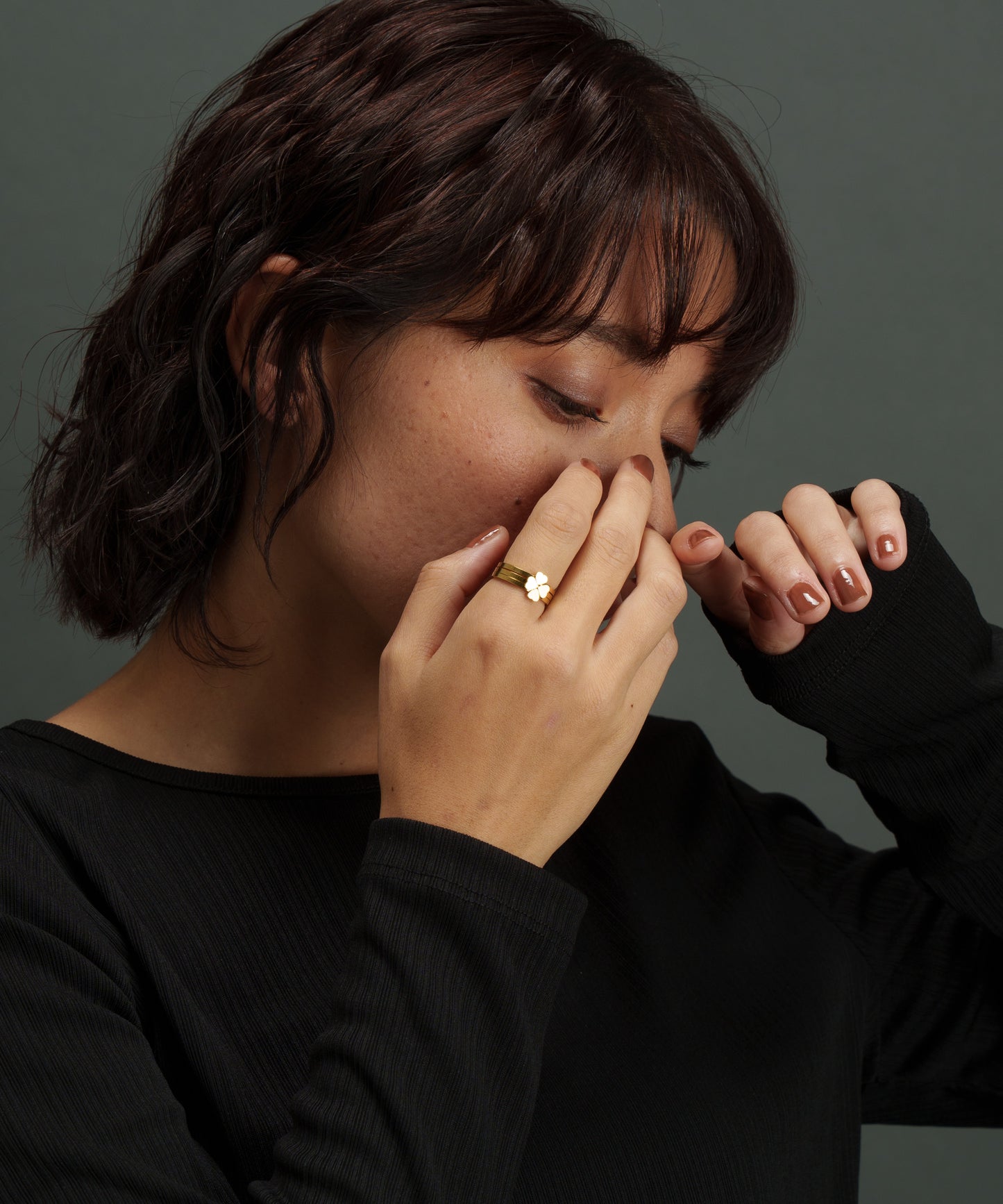 スモール３連クローバーリング【Gold】