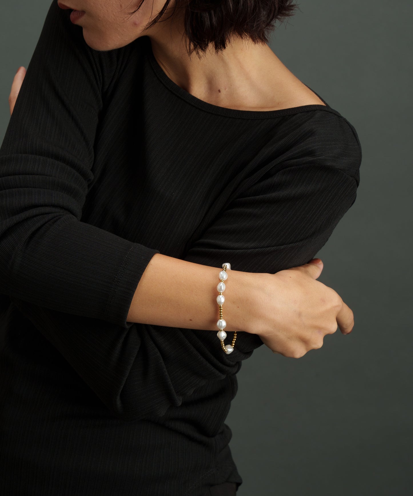 ボールチェーンパールライクブレスレット【Gold】