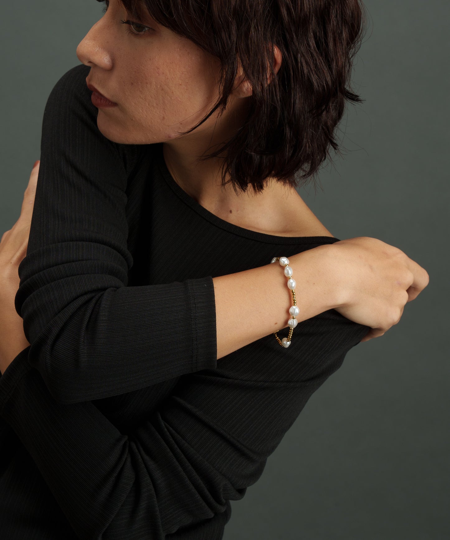 ボールチェーンパールライクブレスレット【Gold】