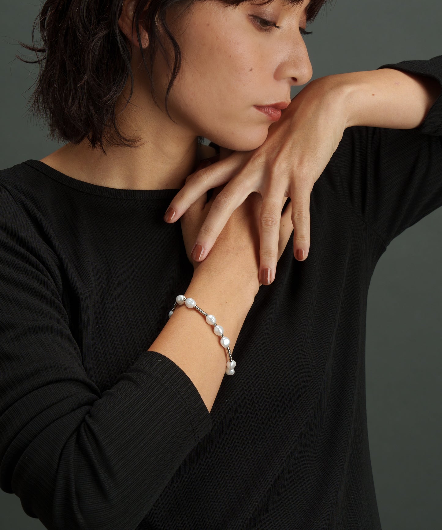 ボールチェーンパールライクブレスレット【Silver】