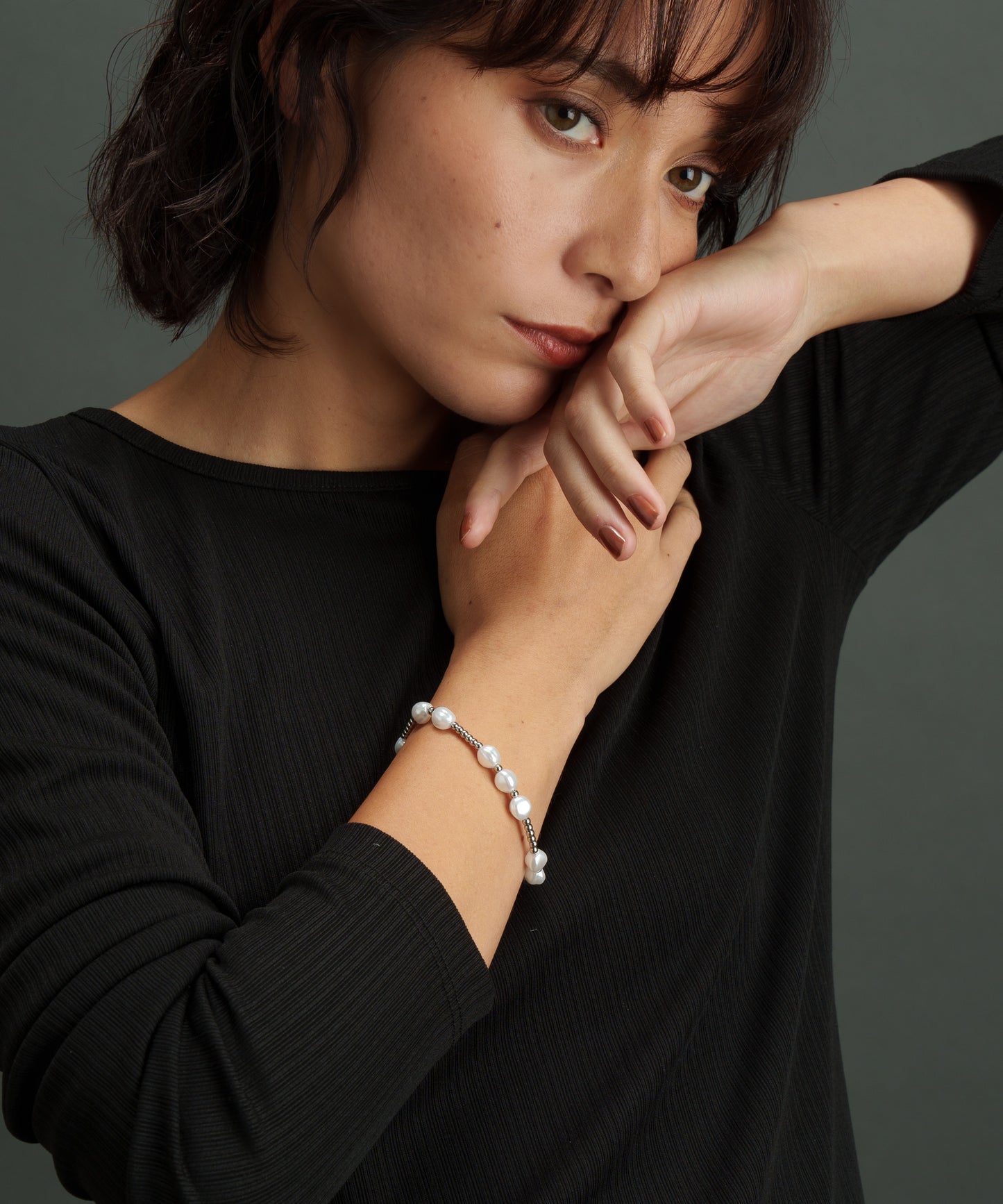 ボールチェーンパールライクブレスレット【Silver】