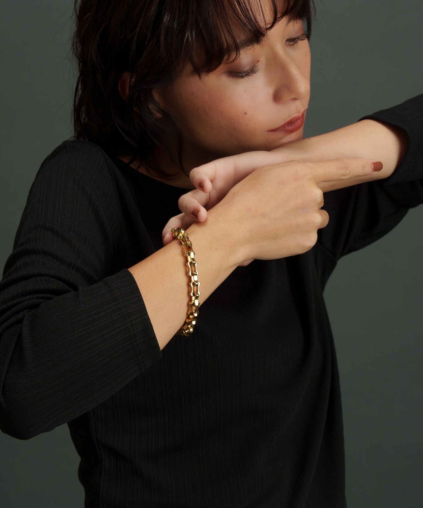変形スクエアチェーンブレスレット【Gold】