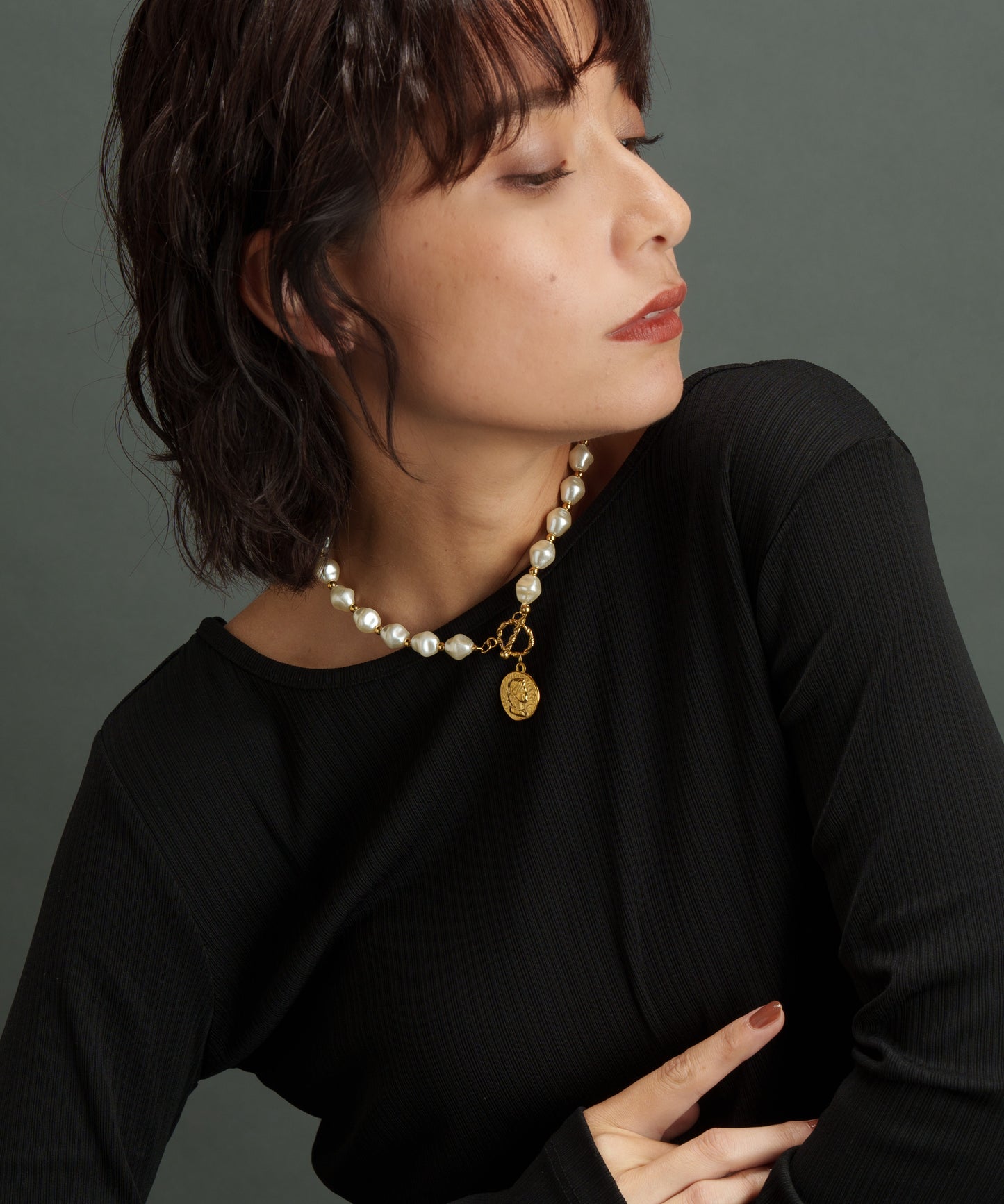 パールライクコインマンテルネックレス【Gold】
