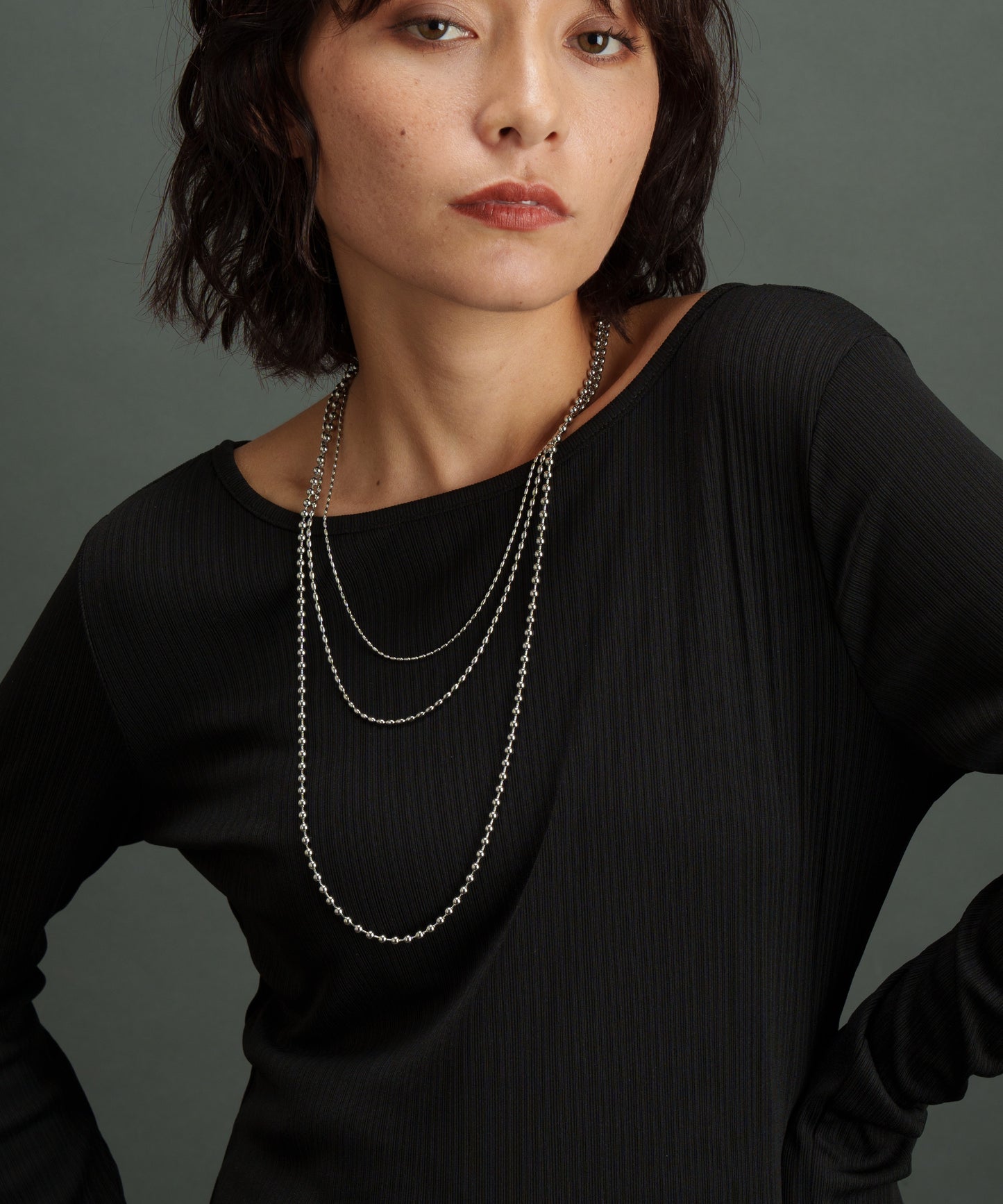 ロングMIXボールチェーンネックレス【Silver】