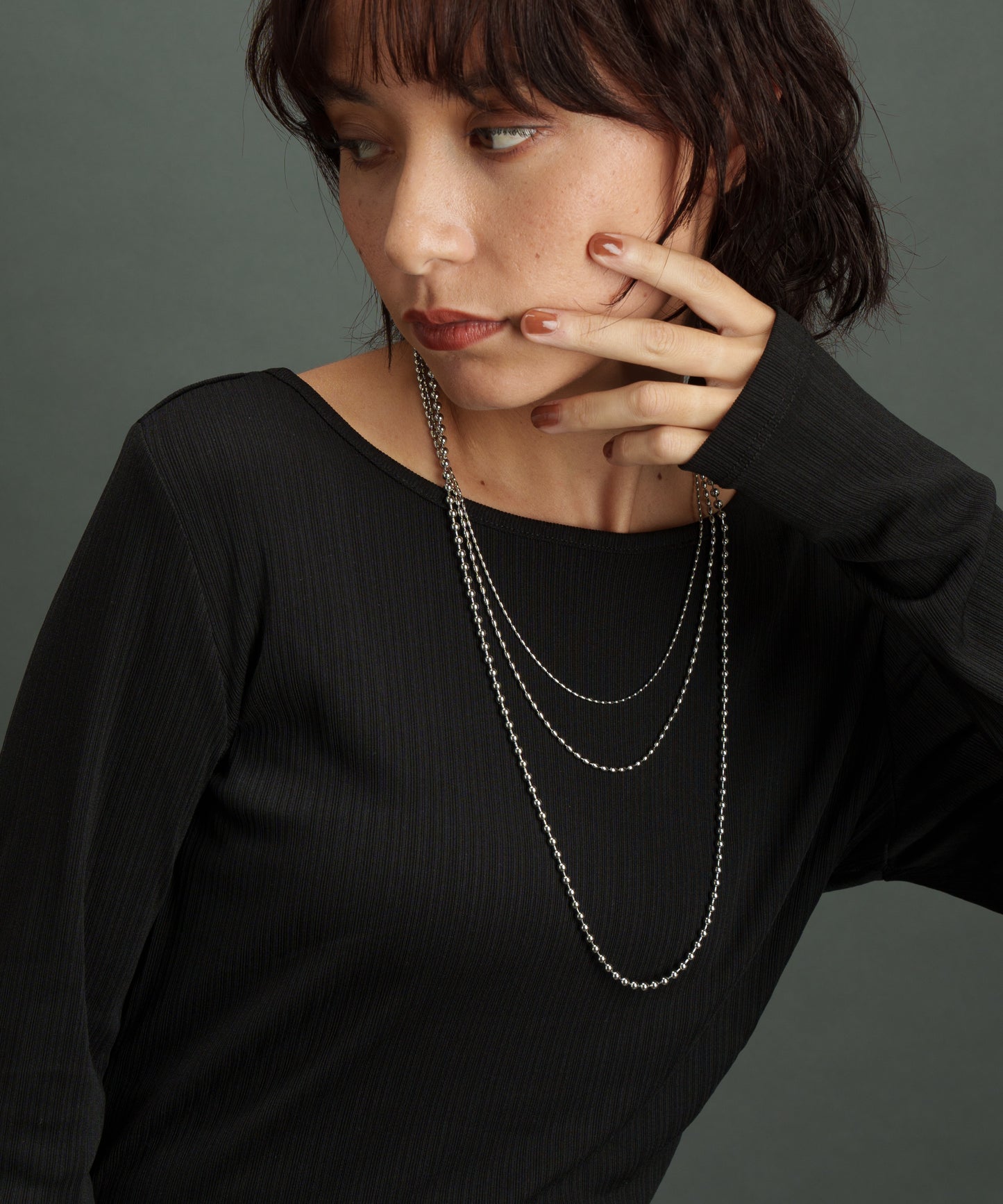 ロングMIXボールチェーンネックレス【Silver】