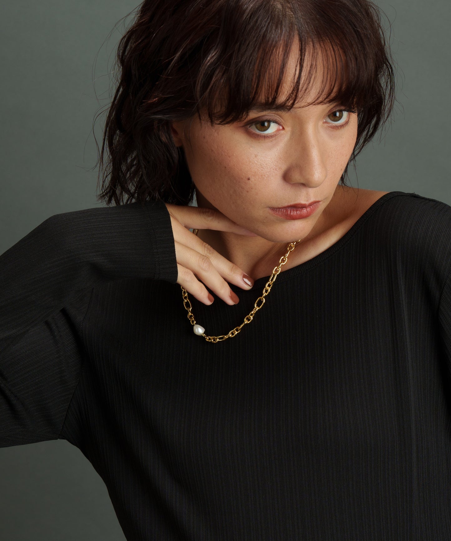 ワンパールポイントチェーンネックレス【Gold】