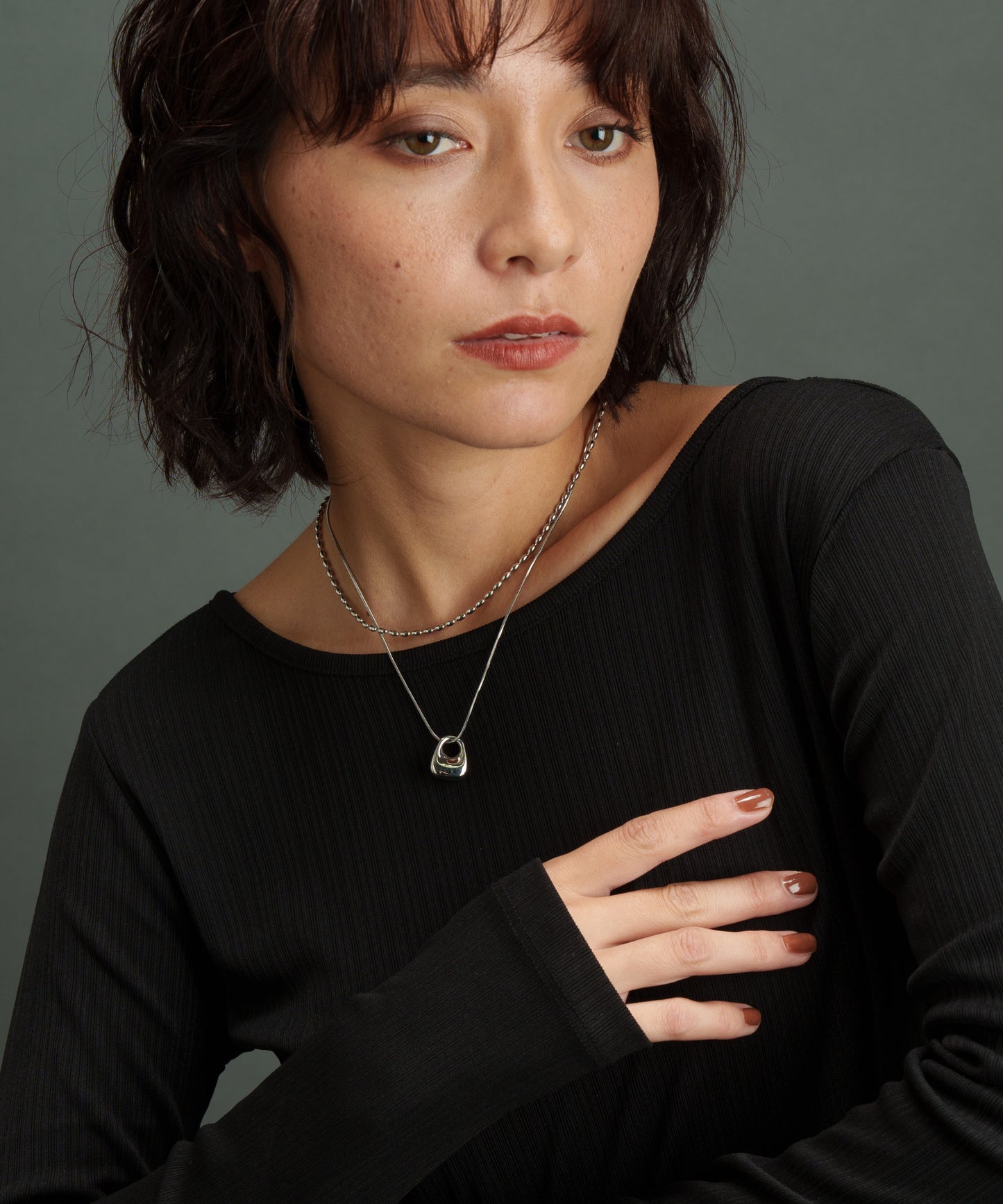 アブストラクトトップレイヤードネックレス【Silver】