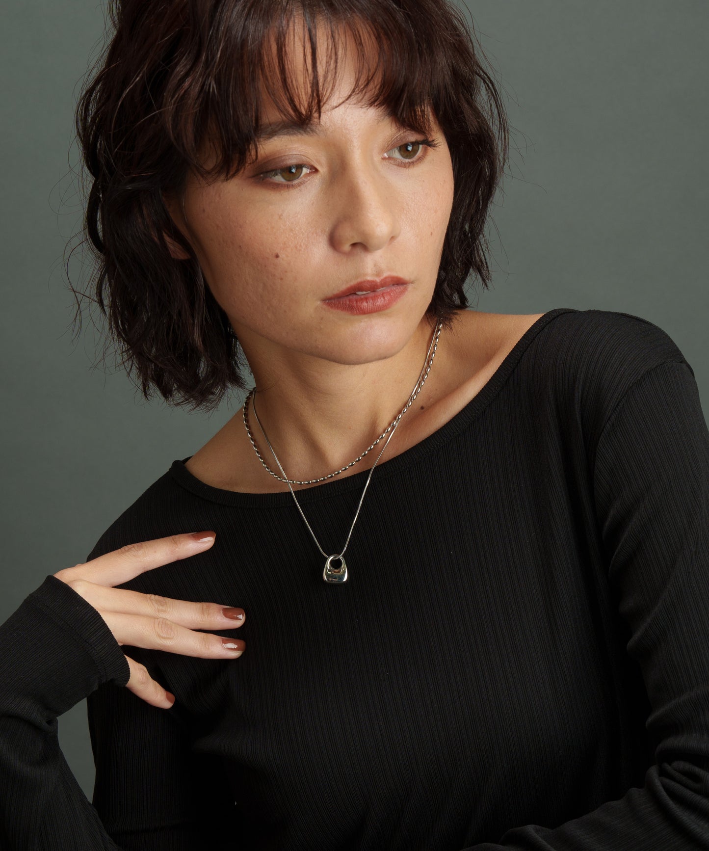 アブストラクトトップレイヤードネックレス【Silver】