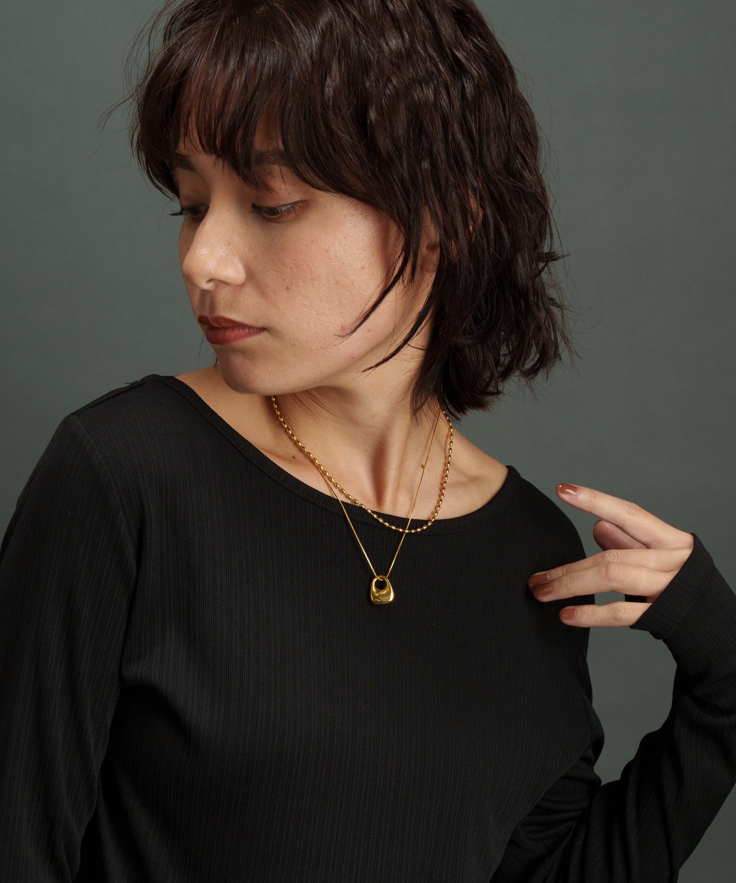 アブストラクトトップレイヤードネックレス【Gold】