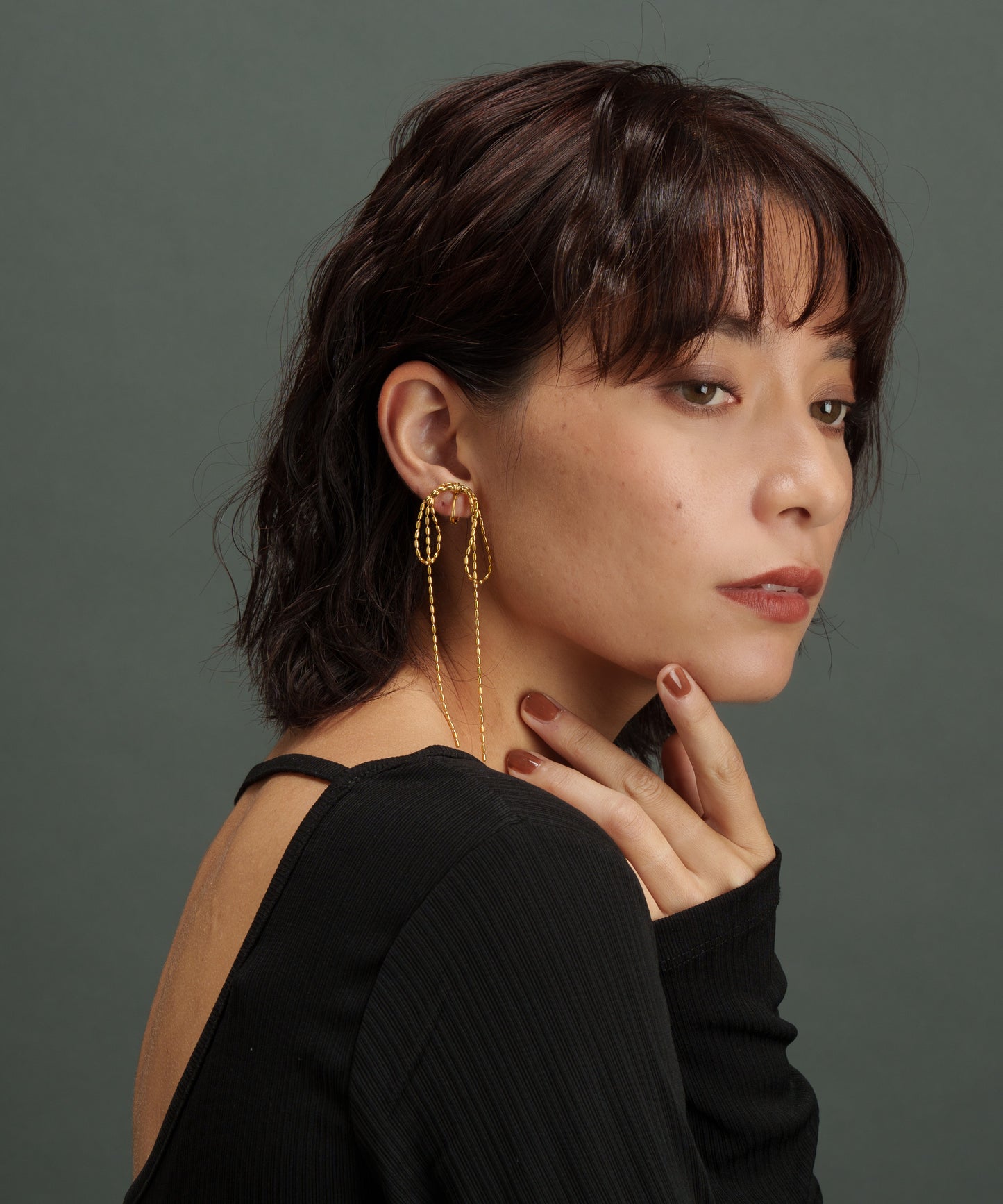 ロングライスチェーンリボンイヤリング【Gold】