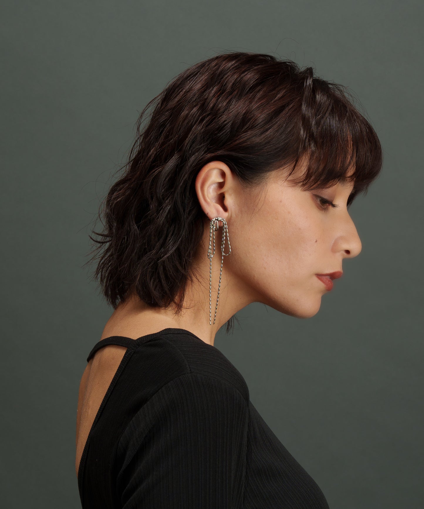 ロングライスチェーンリボンイヤリング【Silver】