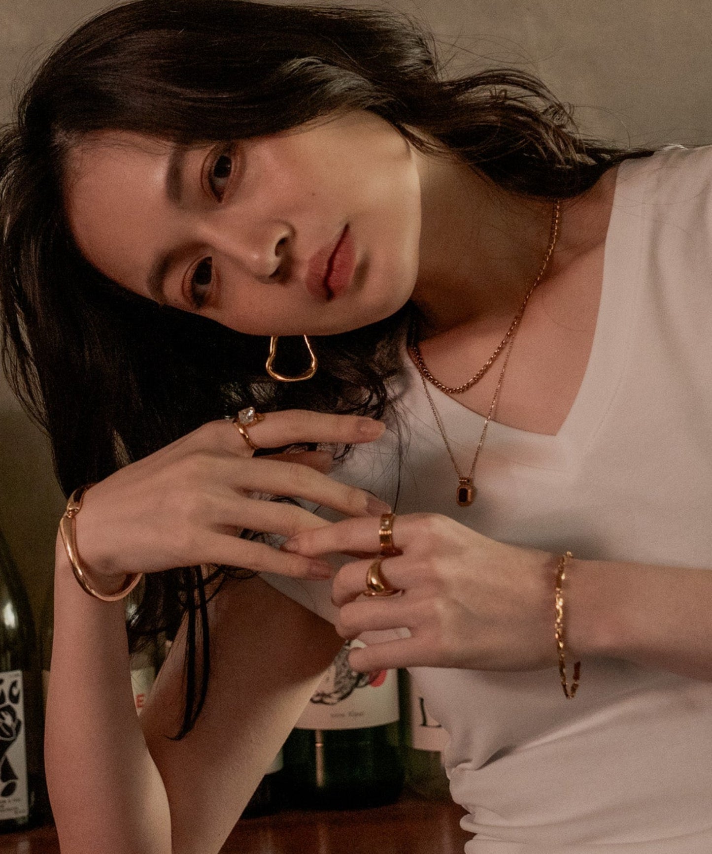 Blackストーンレイヤードネックレス【Gold×Black】