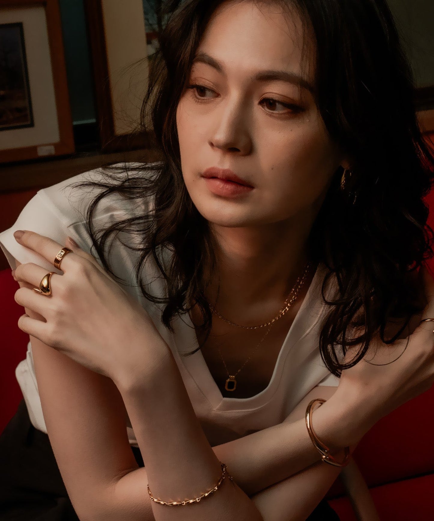 Blackストーンレイヤードネックレス【Gold×Black】