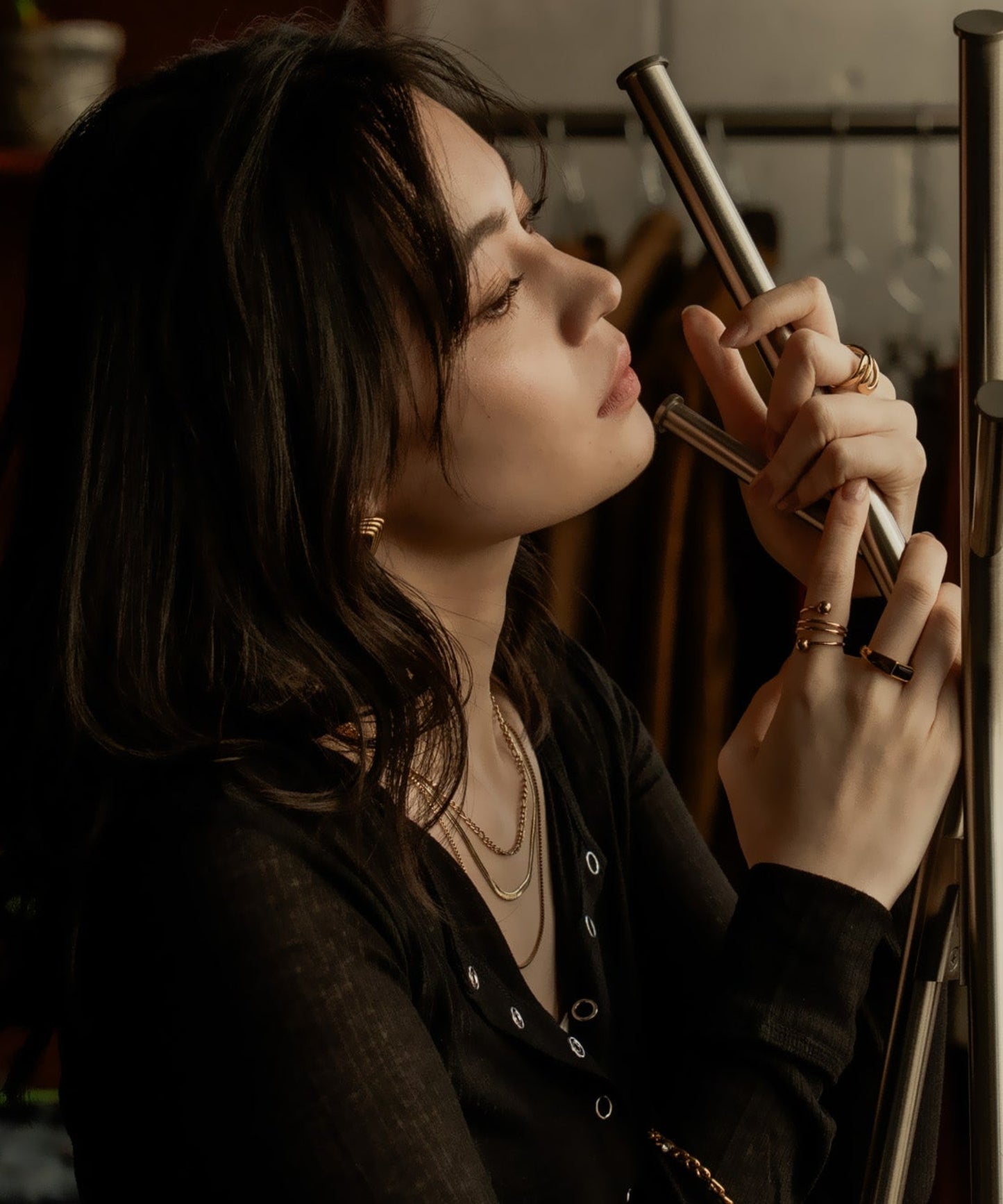 レクタングルストーンリング【Gold×Black】