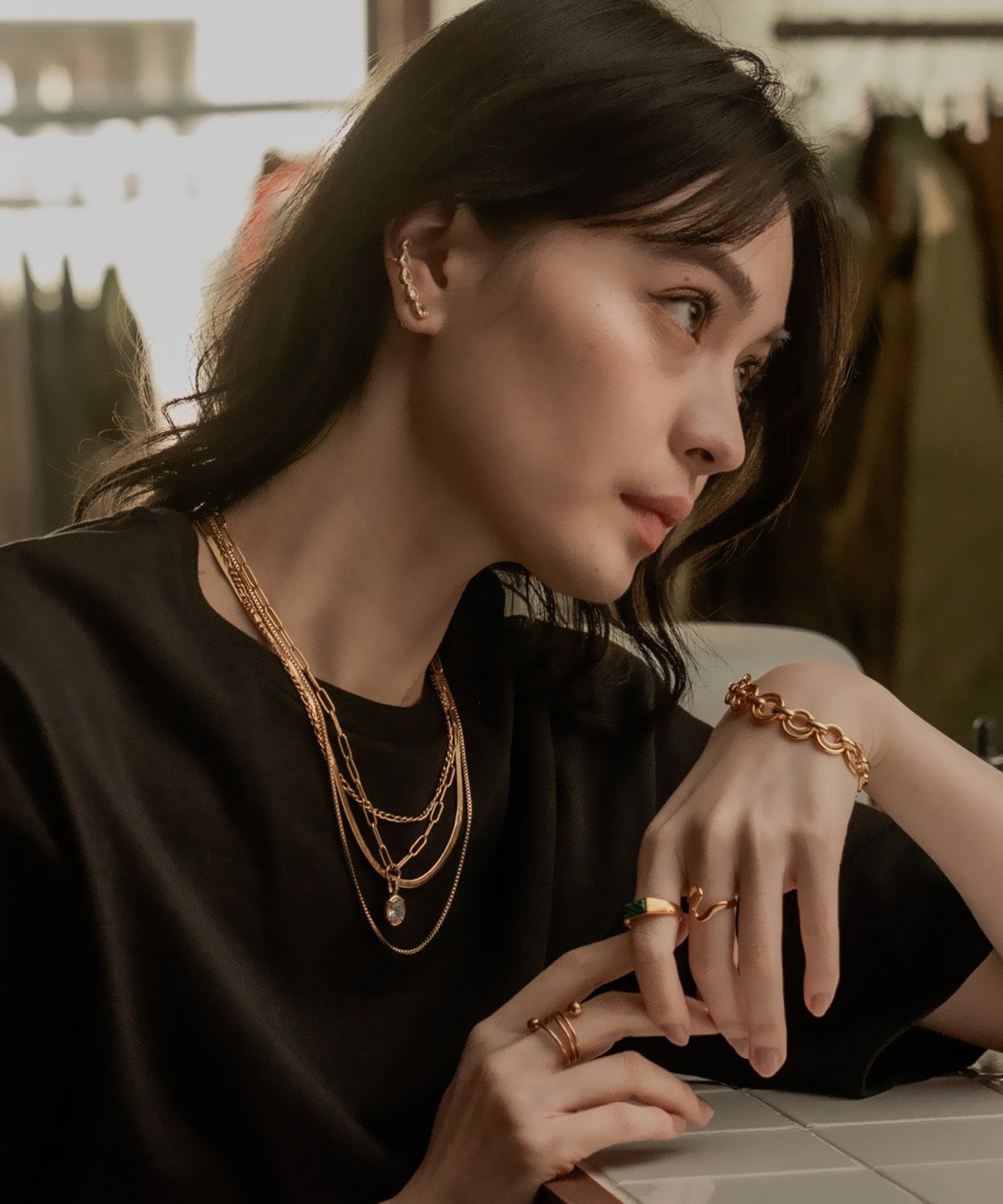 センタースネークチェーン3連ネックレス			【Gold】