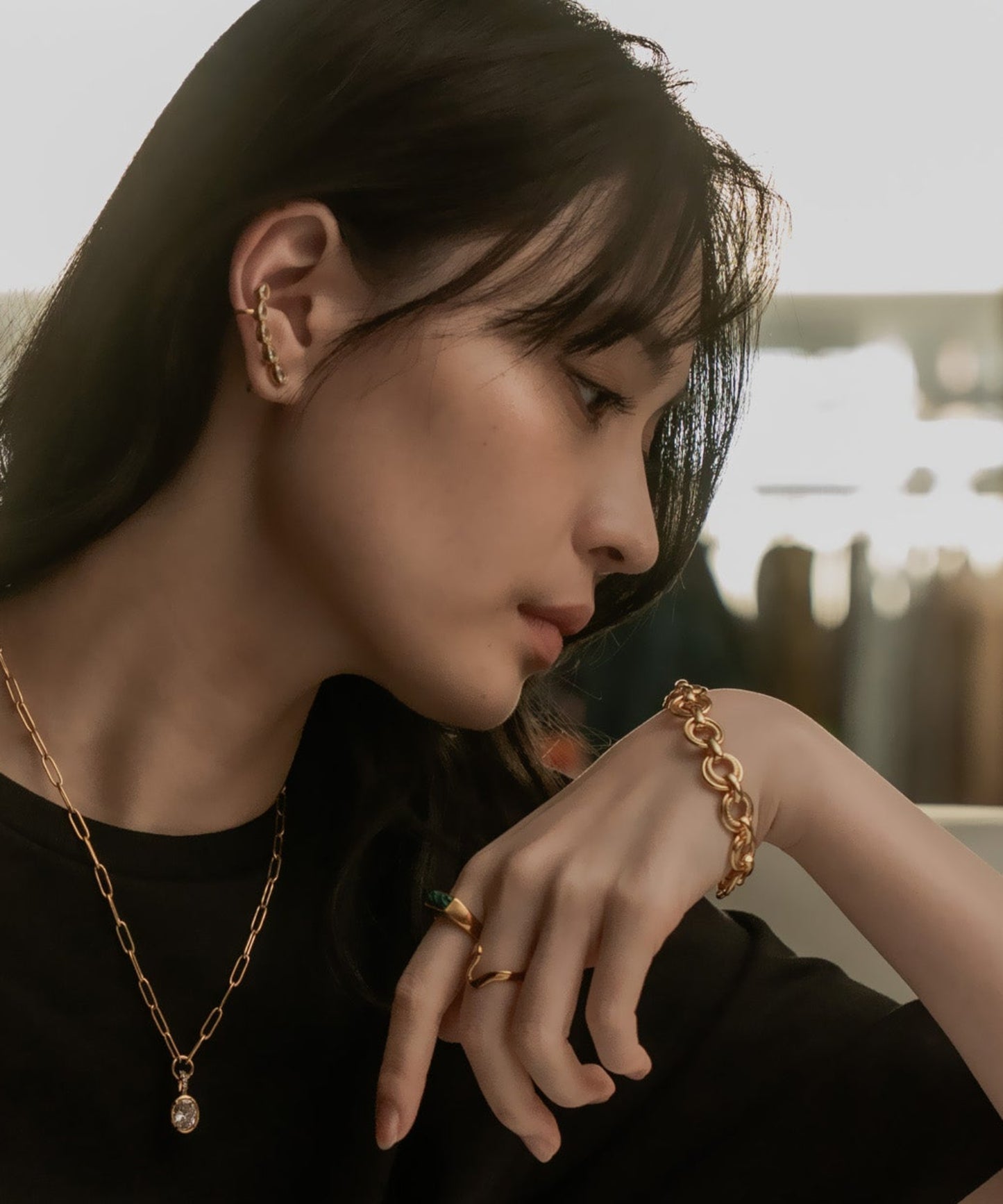 レクタングルストーンリング【Gold×Green】