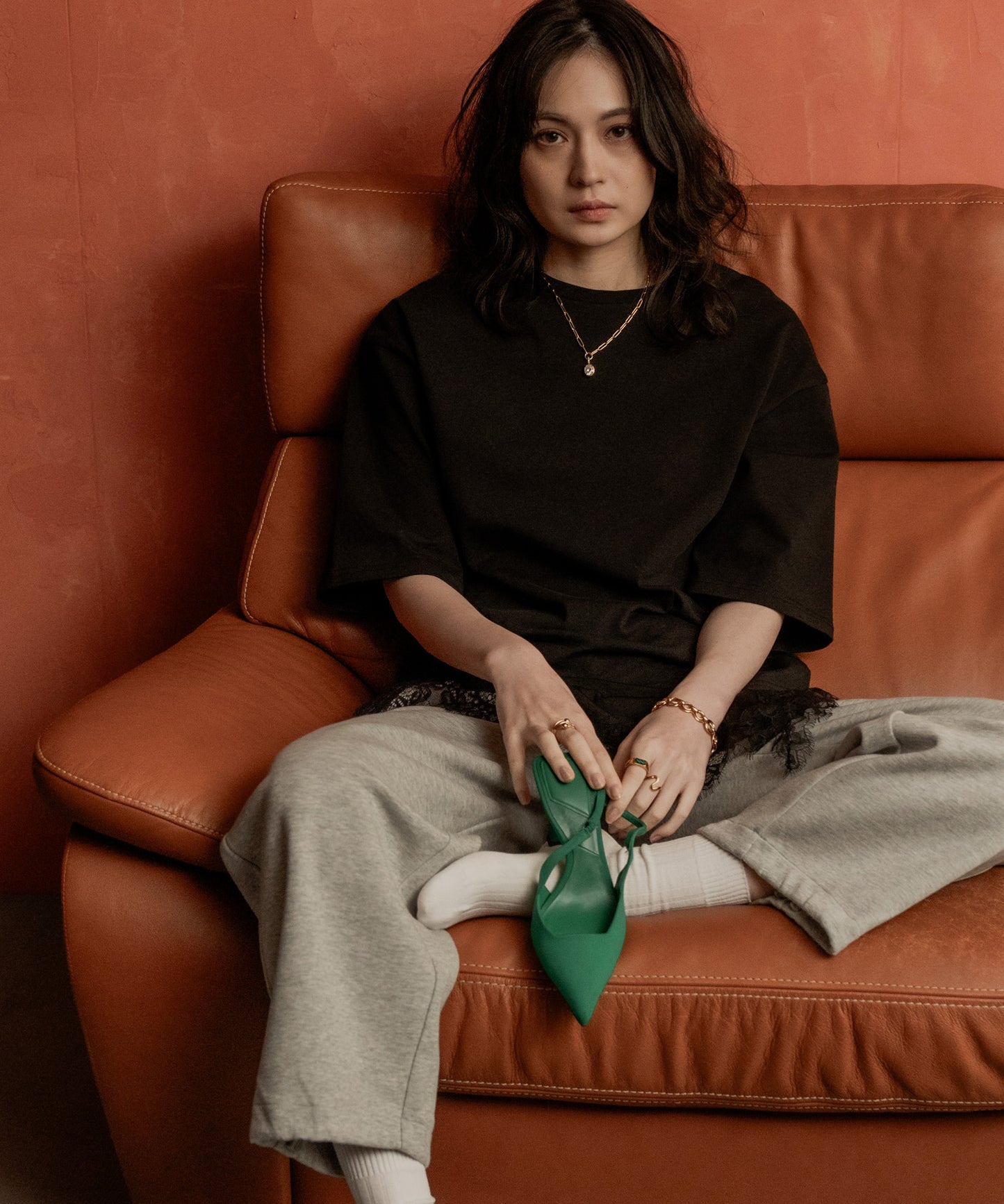 オーバルチェーンストーントップネックレス			【Gold×Clear】