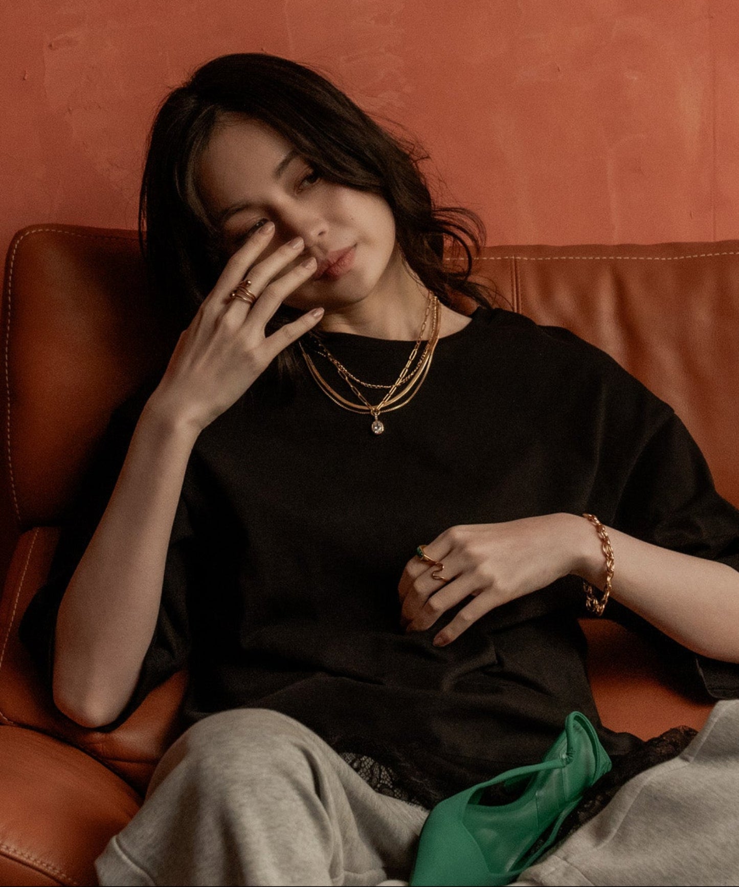 センタースネークチェーン3連ネックレス			【Gold】