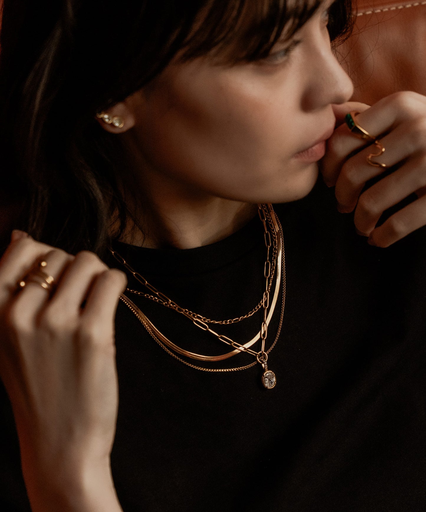 オーバルチェーンストーントップネックレス			【Gold×Clear】