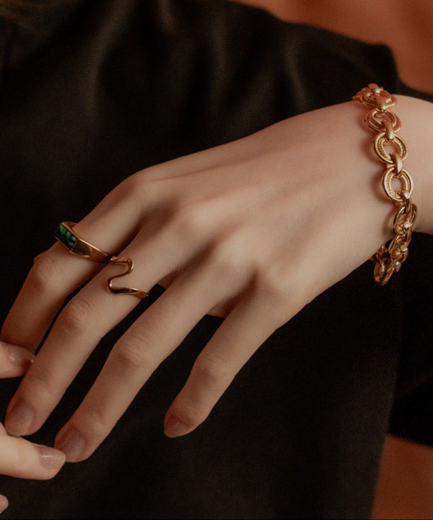 レクタングルストーンリング【Gold×Green】