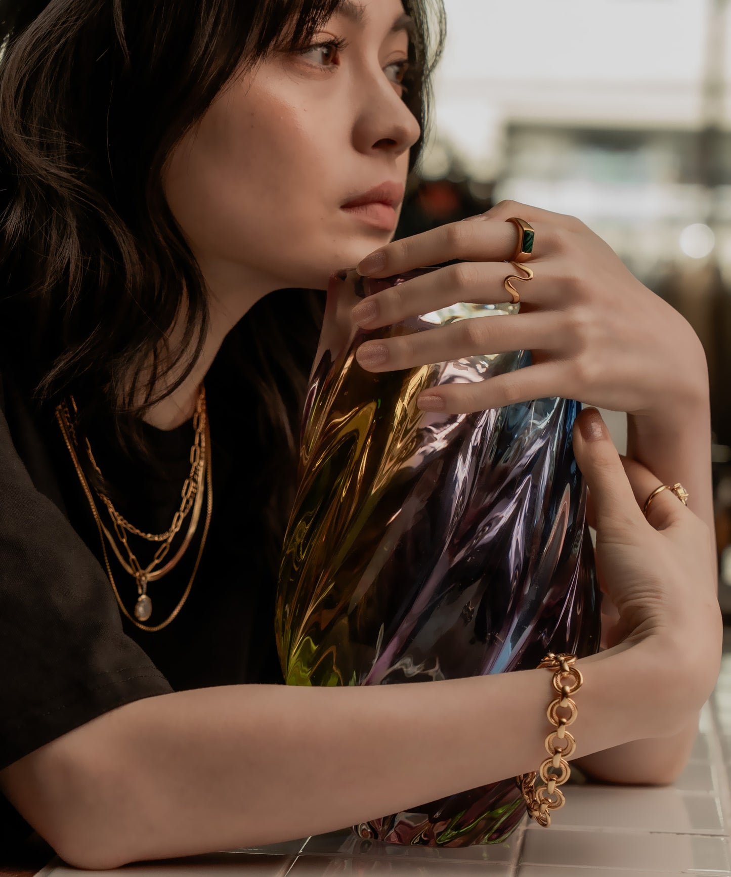 レクタングルストーンリング【Gold×Green】