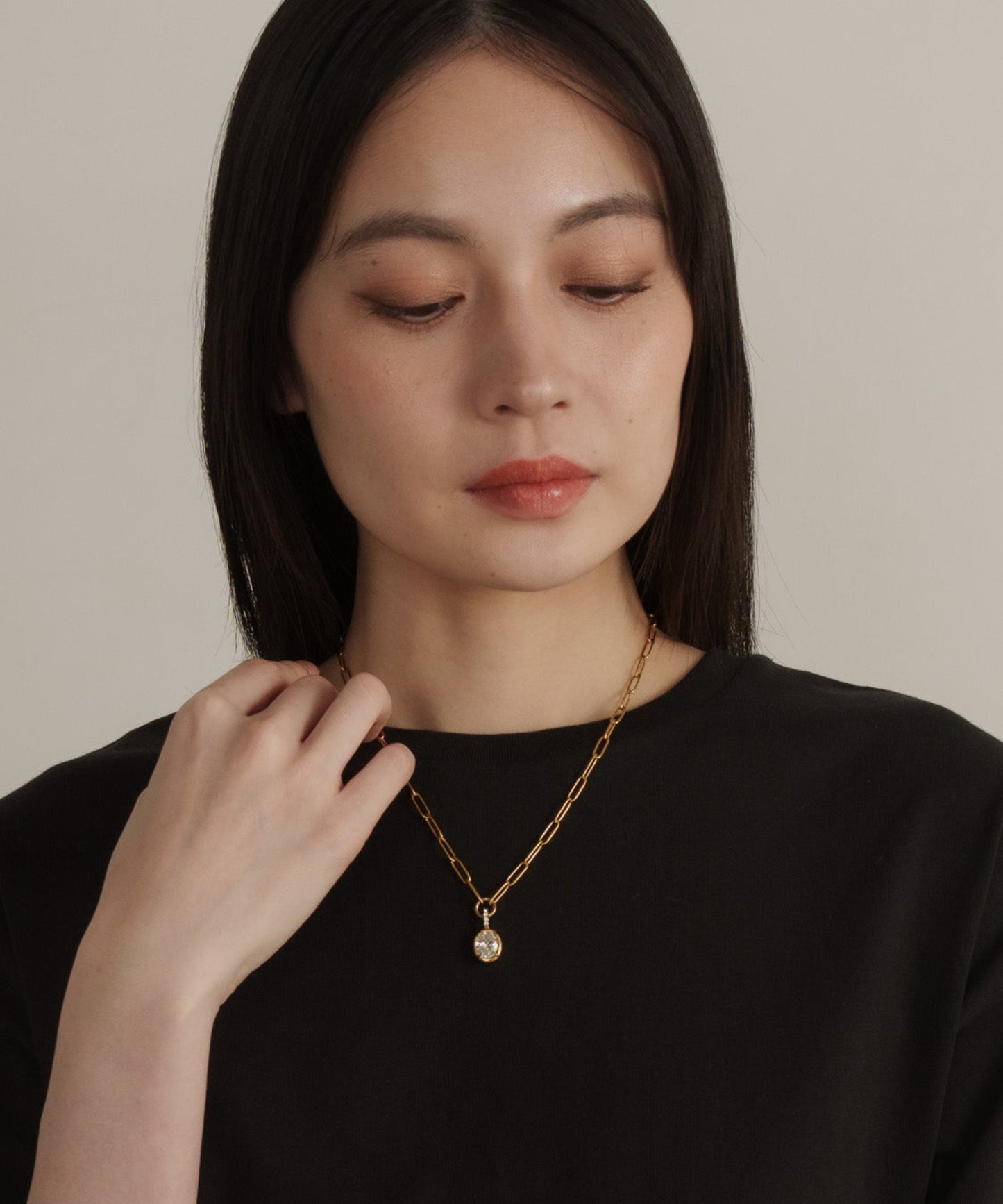 オーバルチェーンストーントップネックレス			【Gold×Clear】