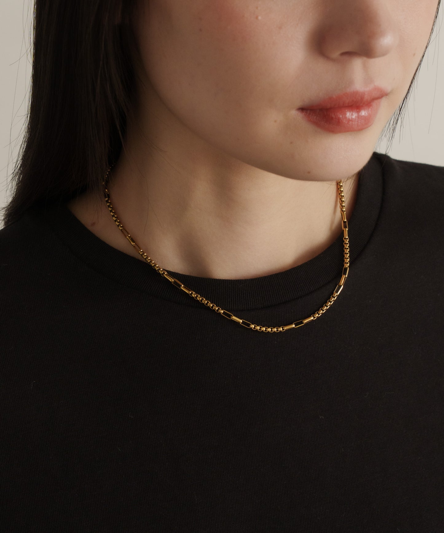 インターバルスクエアチェーンネックレス【Gold】