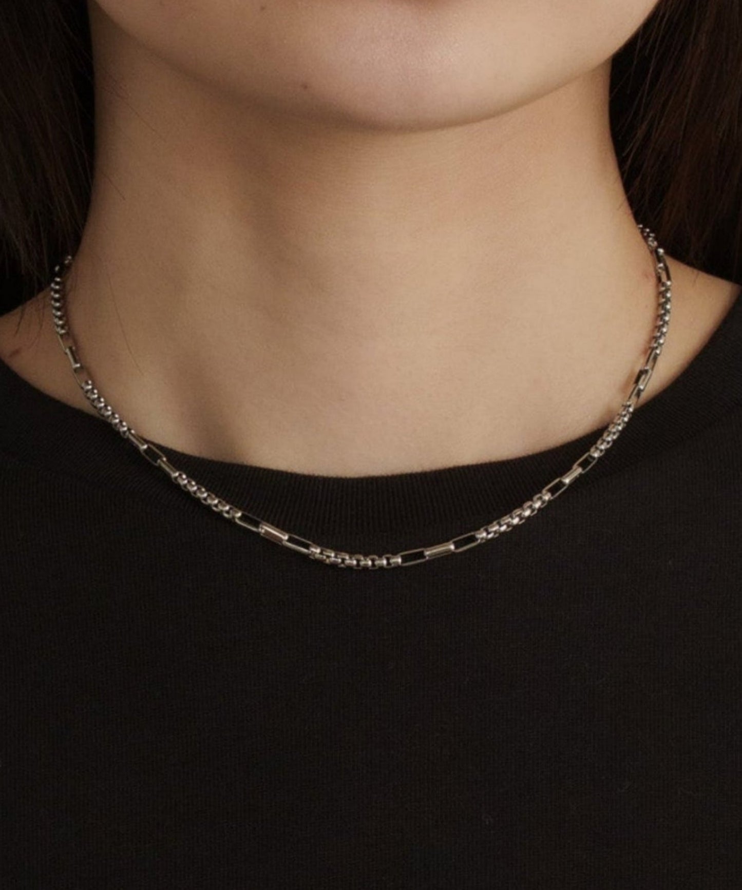 インターバルスクエアチェーンネックレス【Silver】