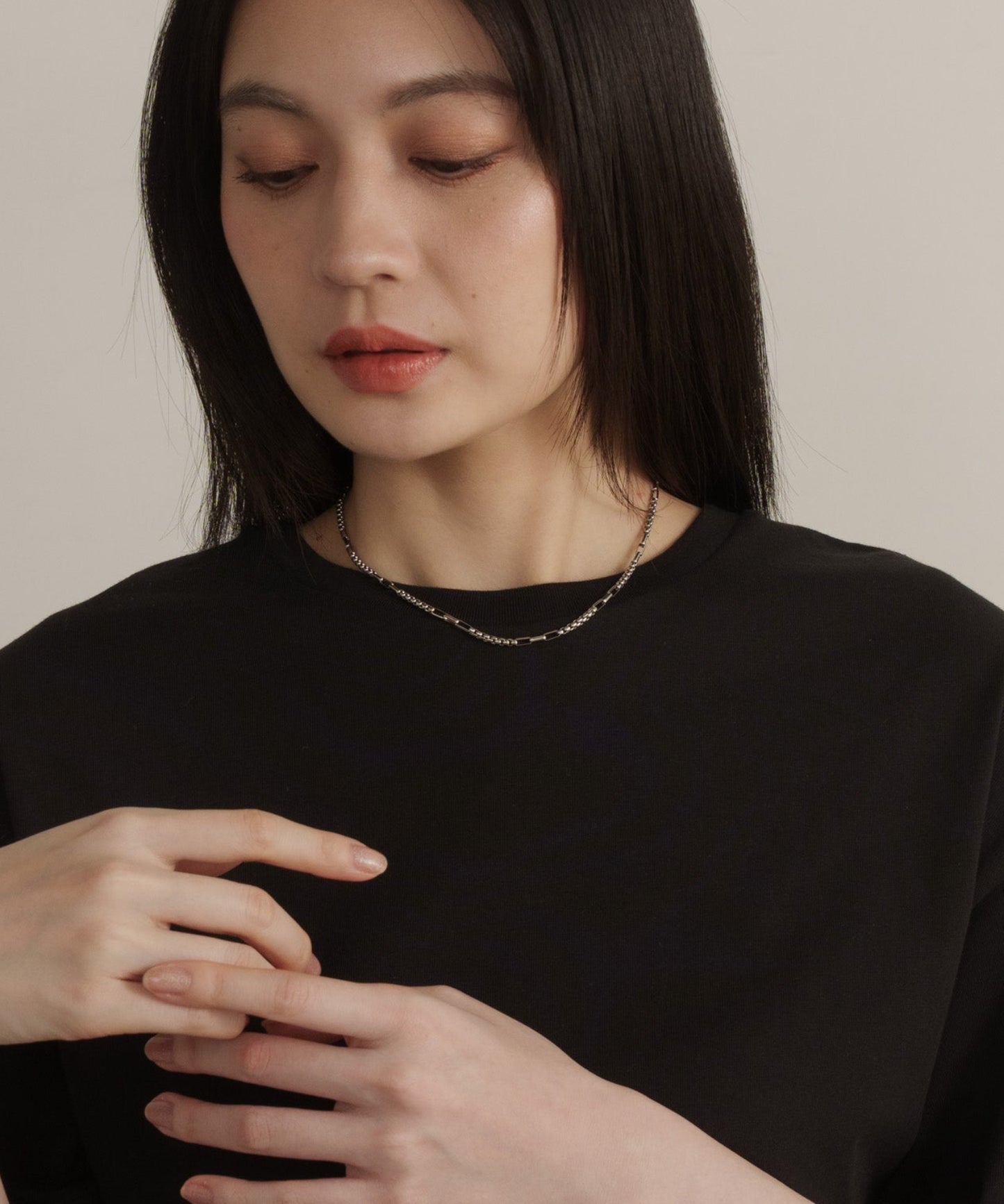 インターバルスクエアチェーンネックレス【Silver】