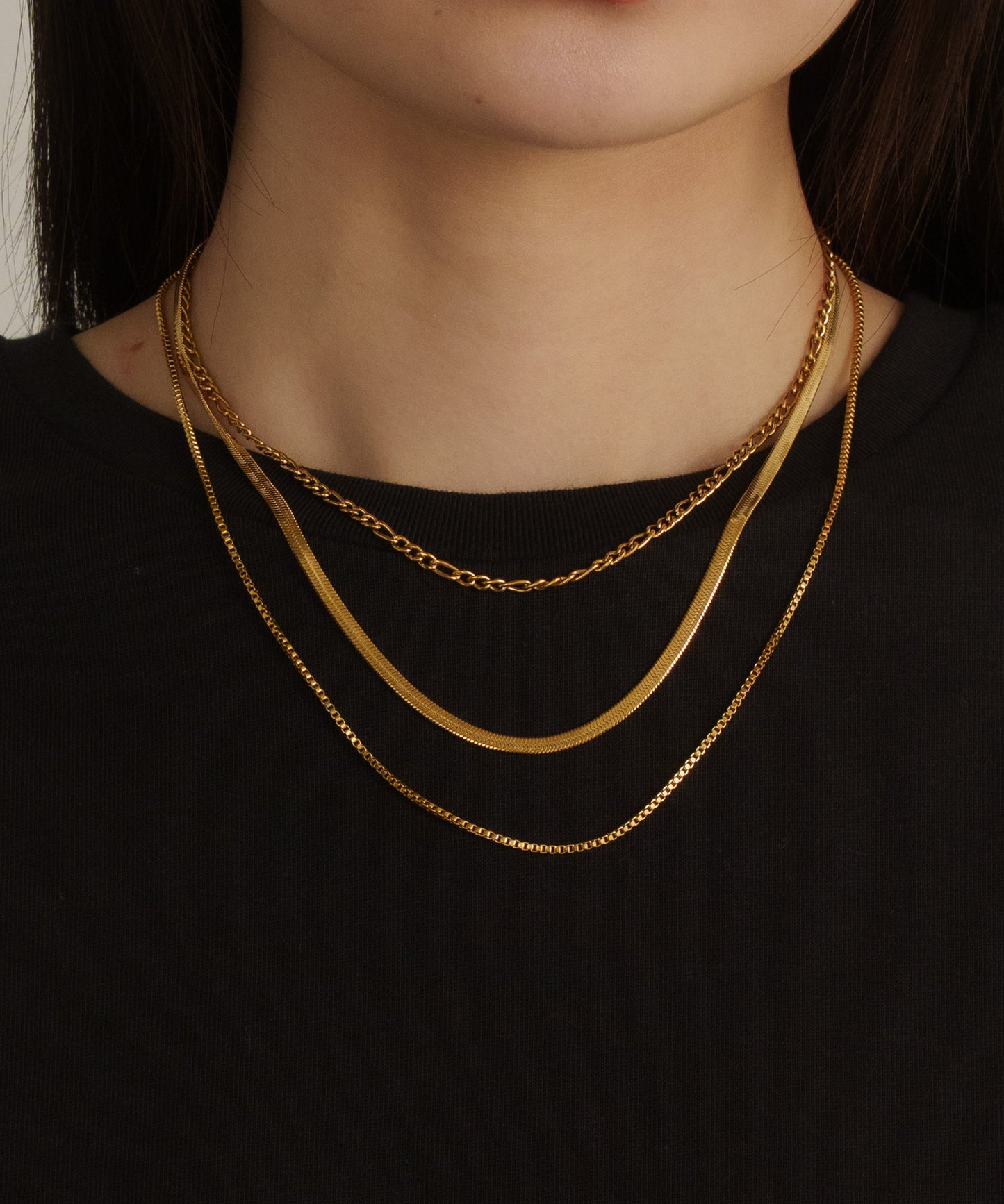 センタースネークチェーン3連ネックレス			【Gold】