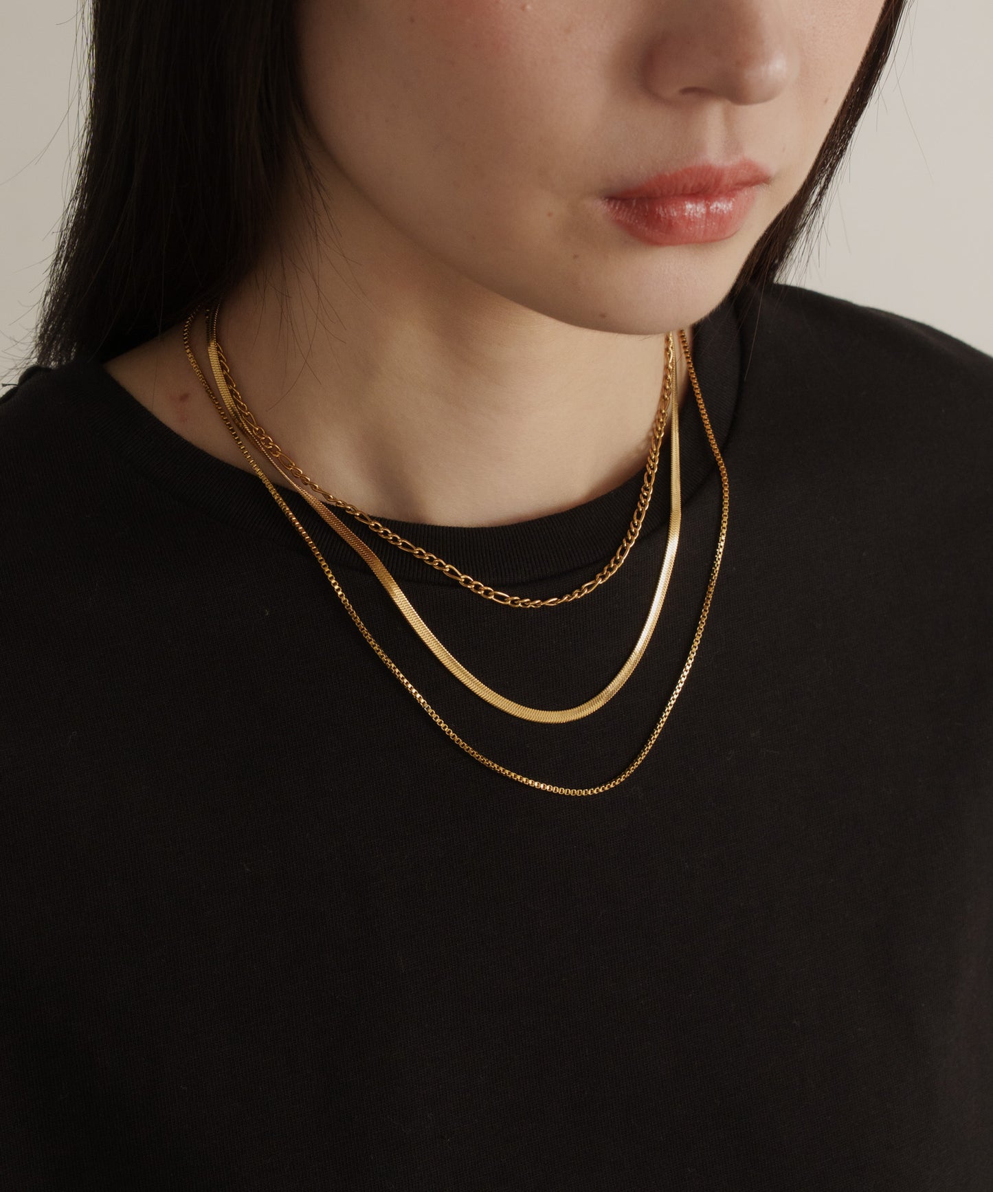 センタースネークチェーン3連ネックレス			【Gold】