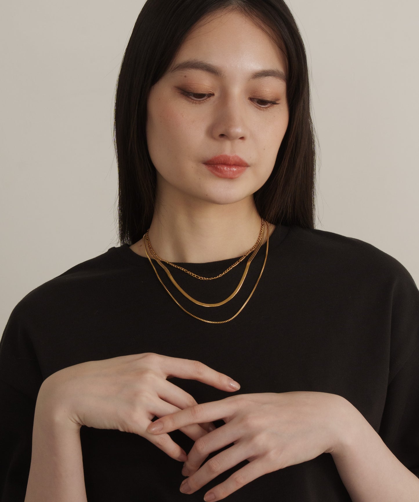 センタースネークチェーン3連ネックレス			【Gold】