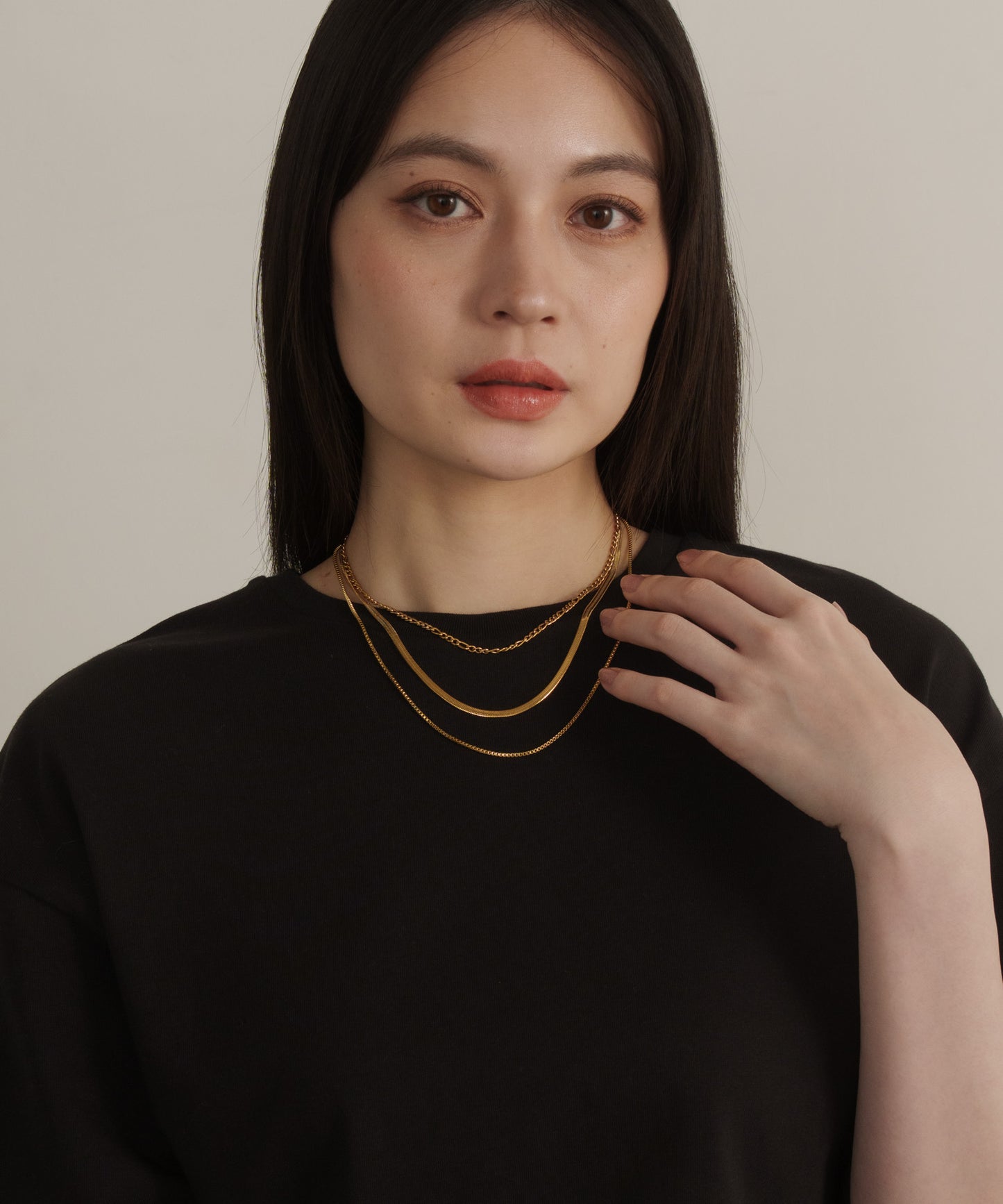 センタースネークチェーン3連ネックレス			【Gold】