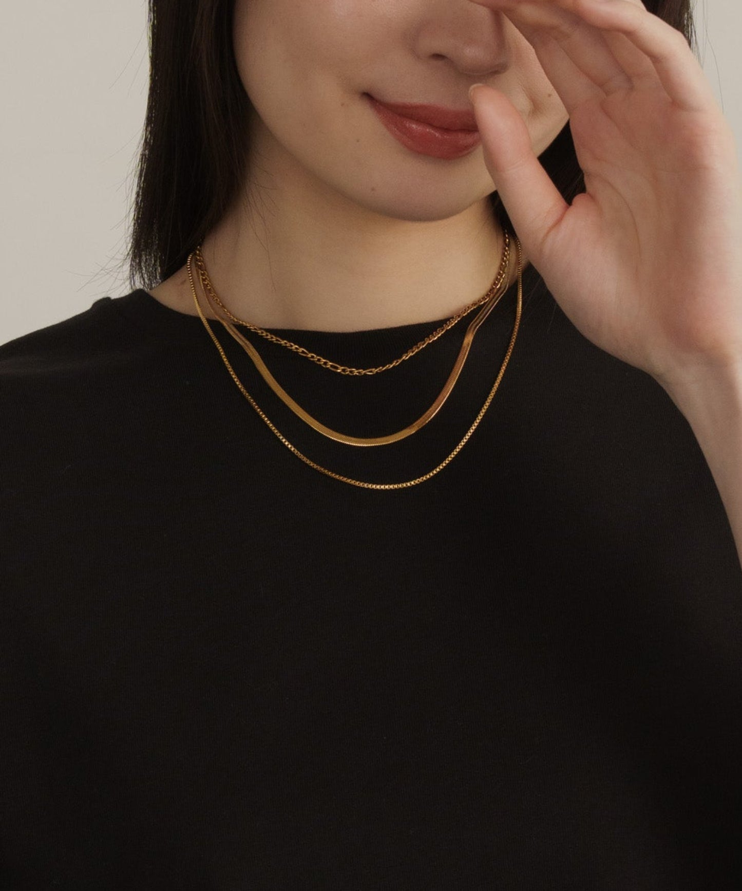 センタースネークチェーン3連ネックレス			【Gold】