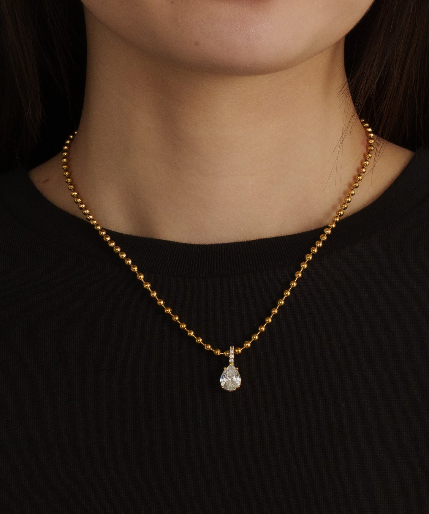 ボールチェーンティアドロップネックレス【Gold×Clear】