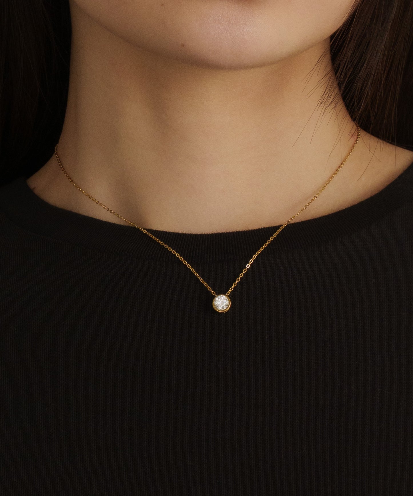 ベーシックラウンドカットストーンネックレス【Gold】