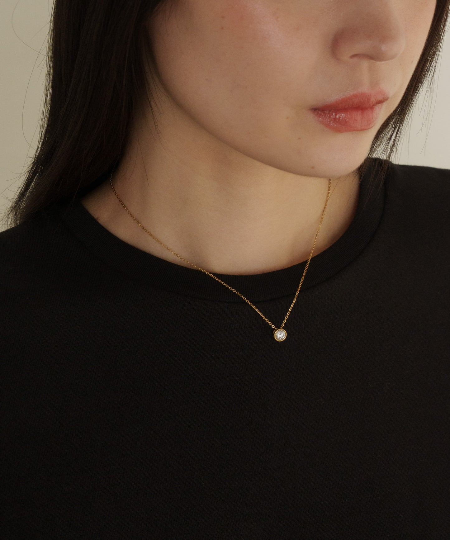 ベーシックラウンドカットストーンネックレス【Gold】