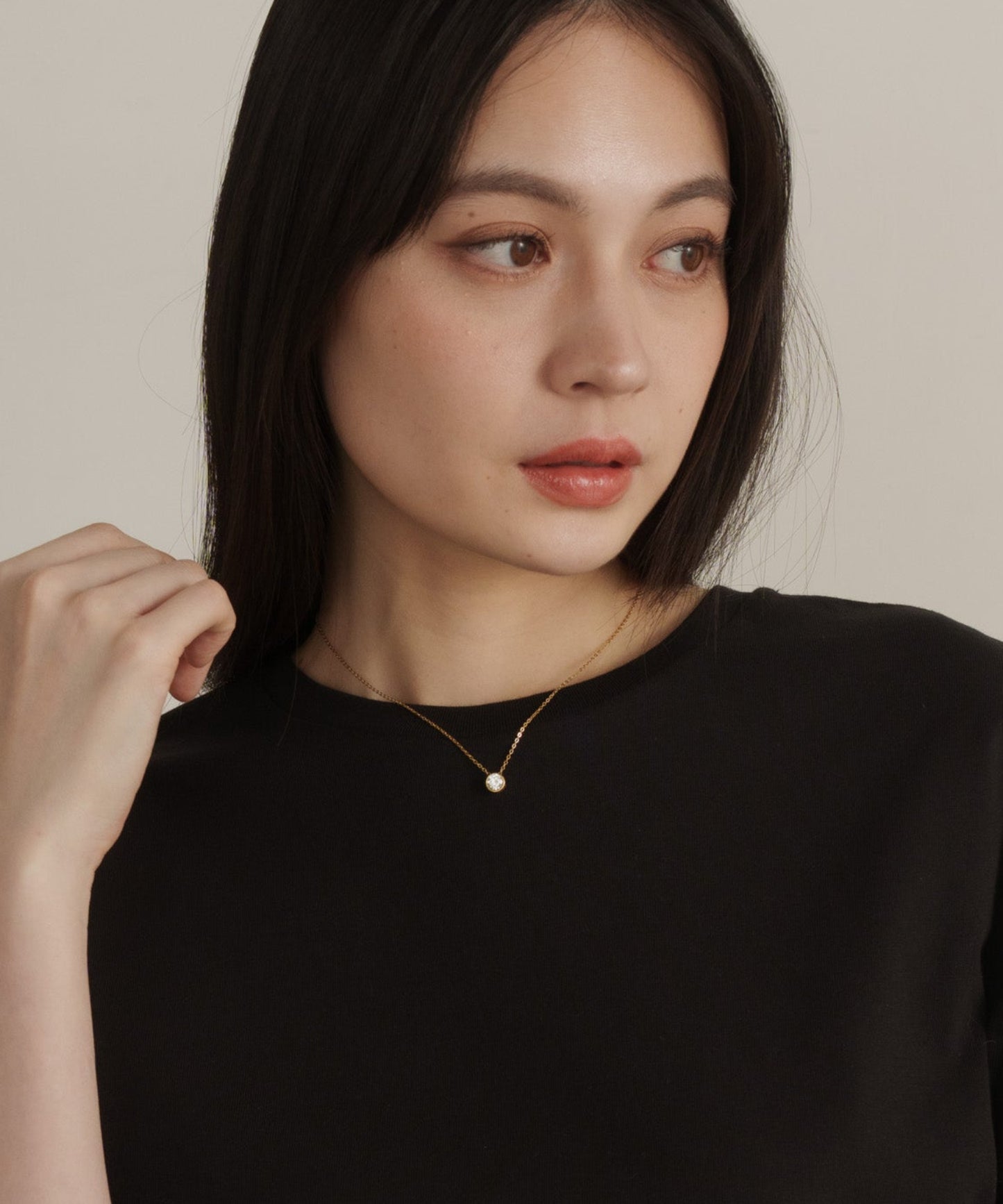 ベーシックラウンドカットストーンネックレス【Gold】