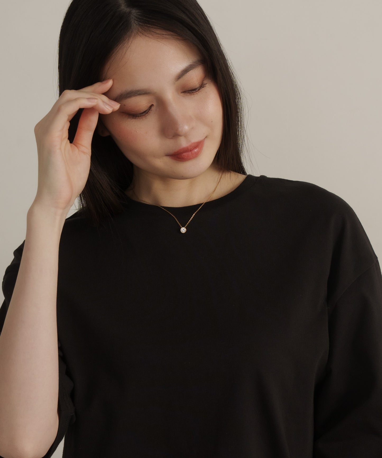 ベーシックラウンドカットストーンネックレス【Gold】