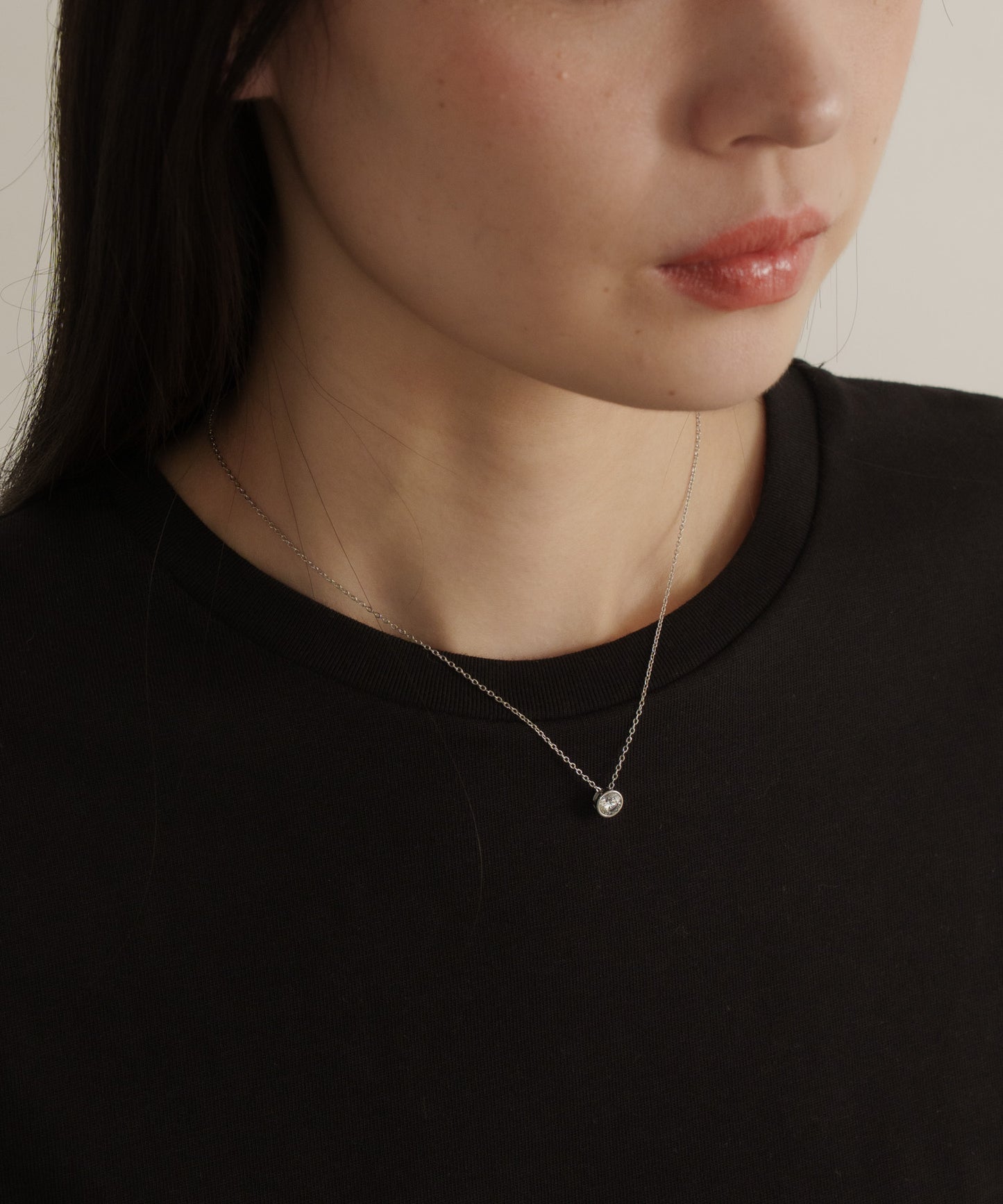 ベーシックラウンドカットストーンネックレス【Silver】