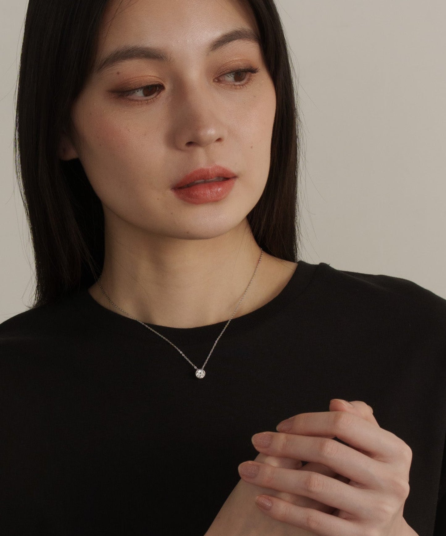 ベーシックラウンドカットストーンネックレス【Silver】