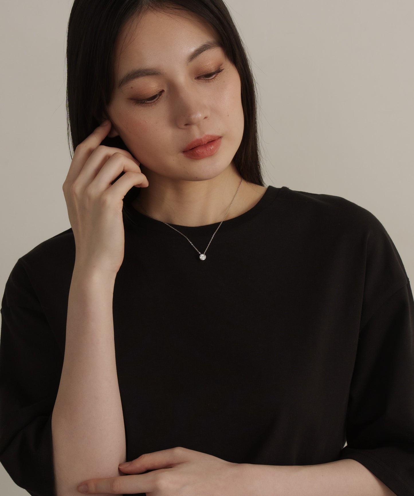 ベーシックラウンドカットストーンネックレス【Silver】