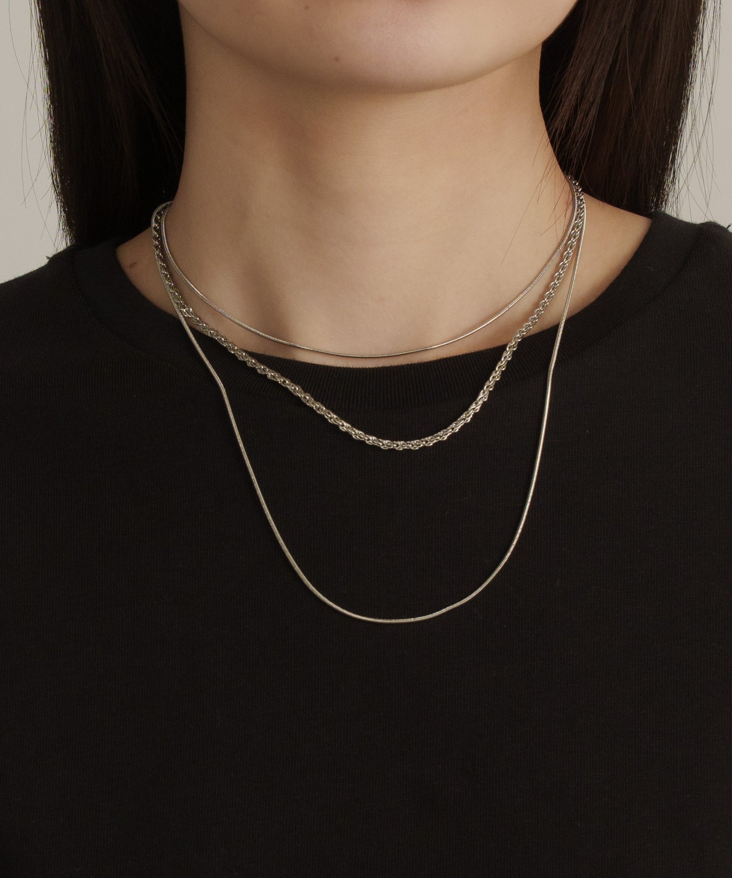 MIXチェーン3セットネックレス	【Silver】